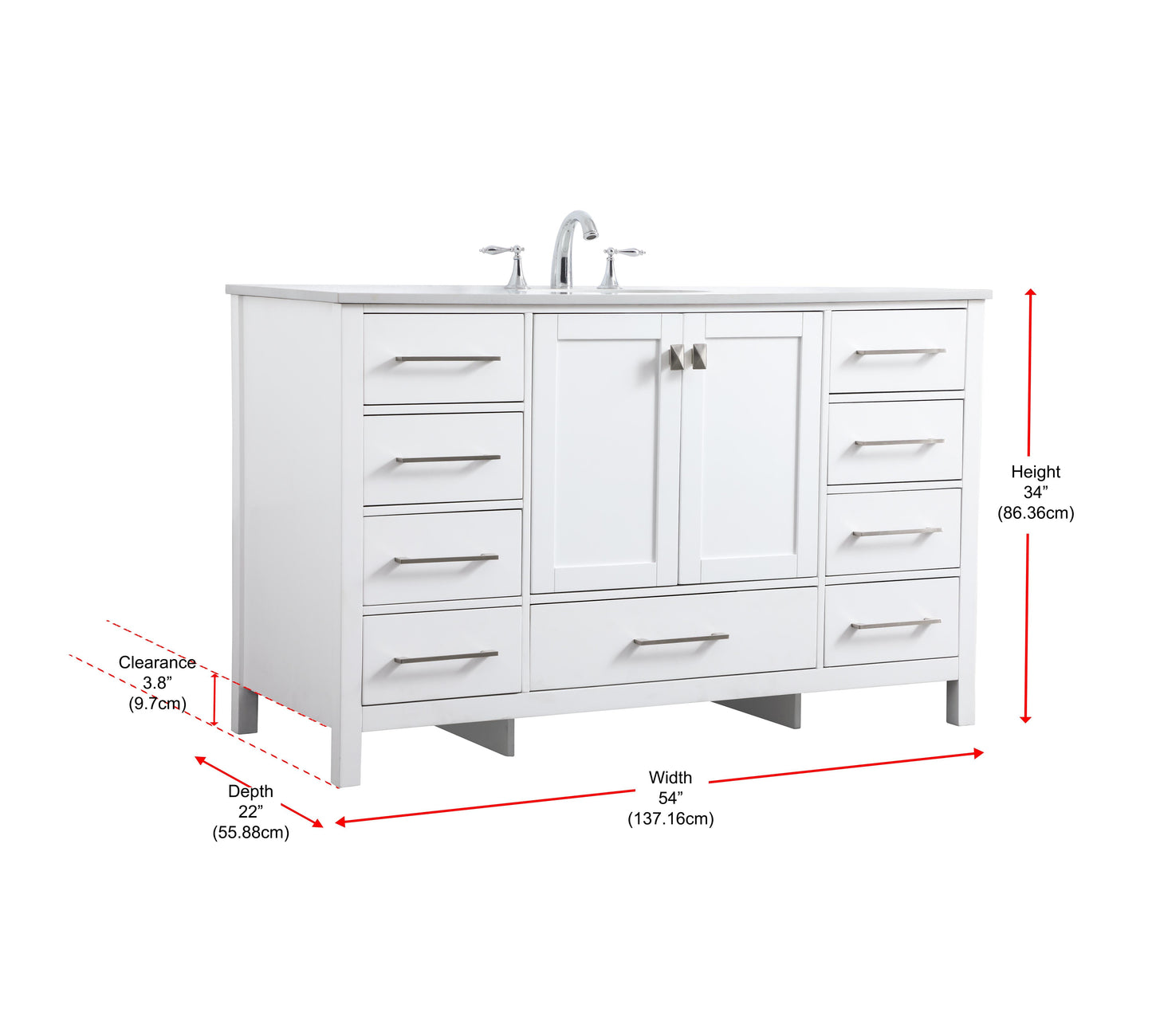 54 Inch Single Bathroom Vanity in White - BC2005434WH