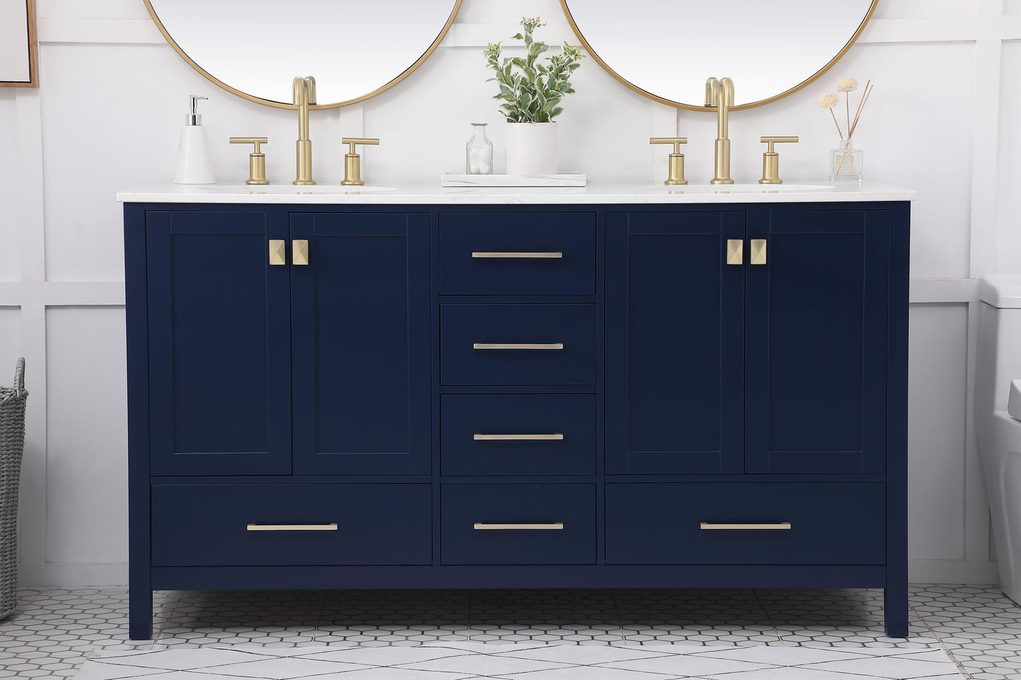 60 inch Double Bathroom Vanity in Blue - BC200D6034BL