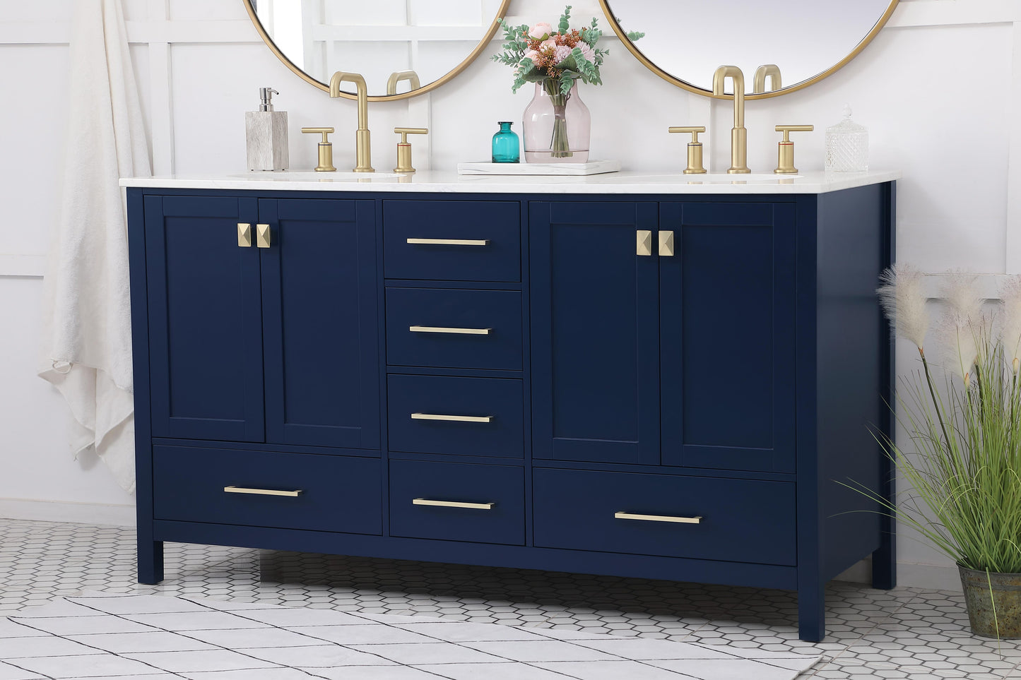 60 inch Double Bathroom Vanity in Blue - BC200D6034BL