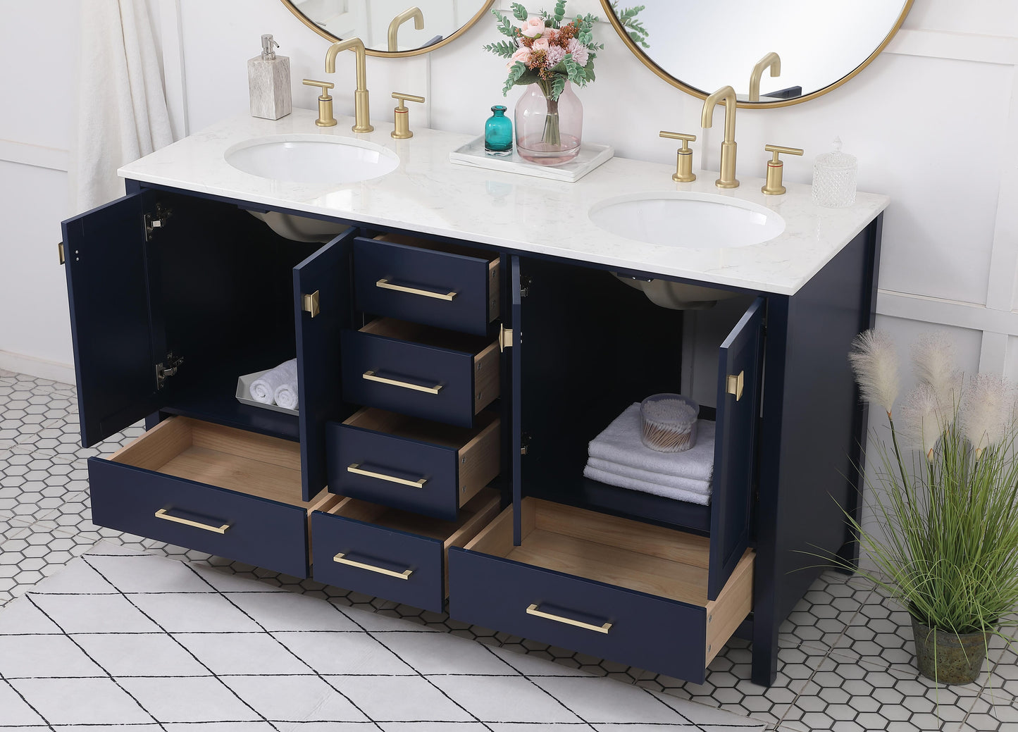 60 inch Double Bathroom Vanity in Blue - BC200D6034BL