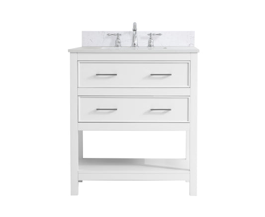 30 inch Single Bathroom Vanity in White with Backsplash - BC2103034WH-BS