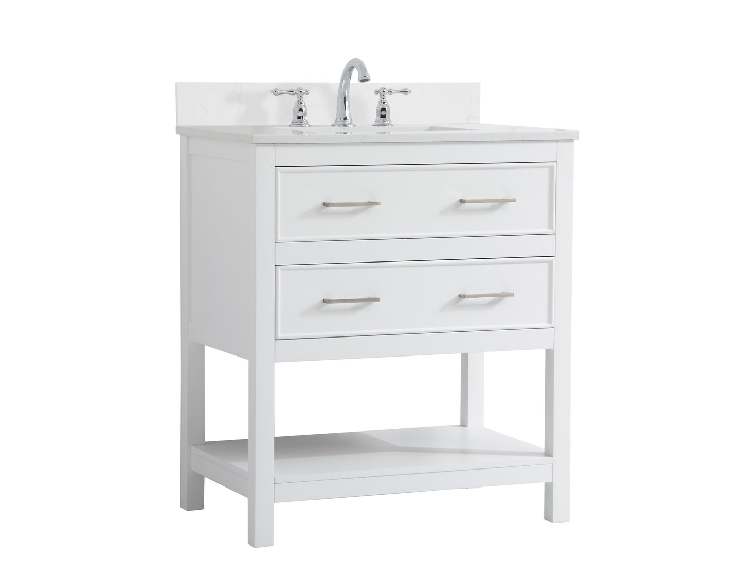 30 inch Single Bathroom Vanity in White with Backsplash - BC2103034WH-BS