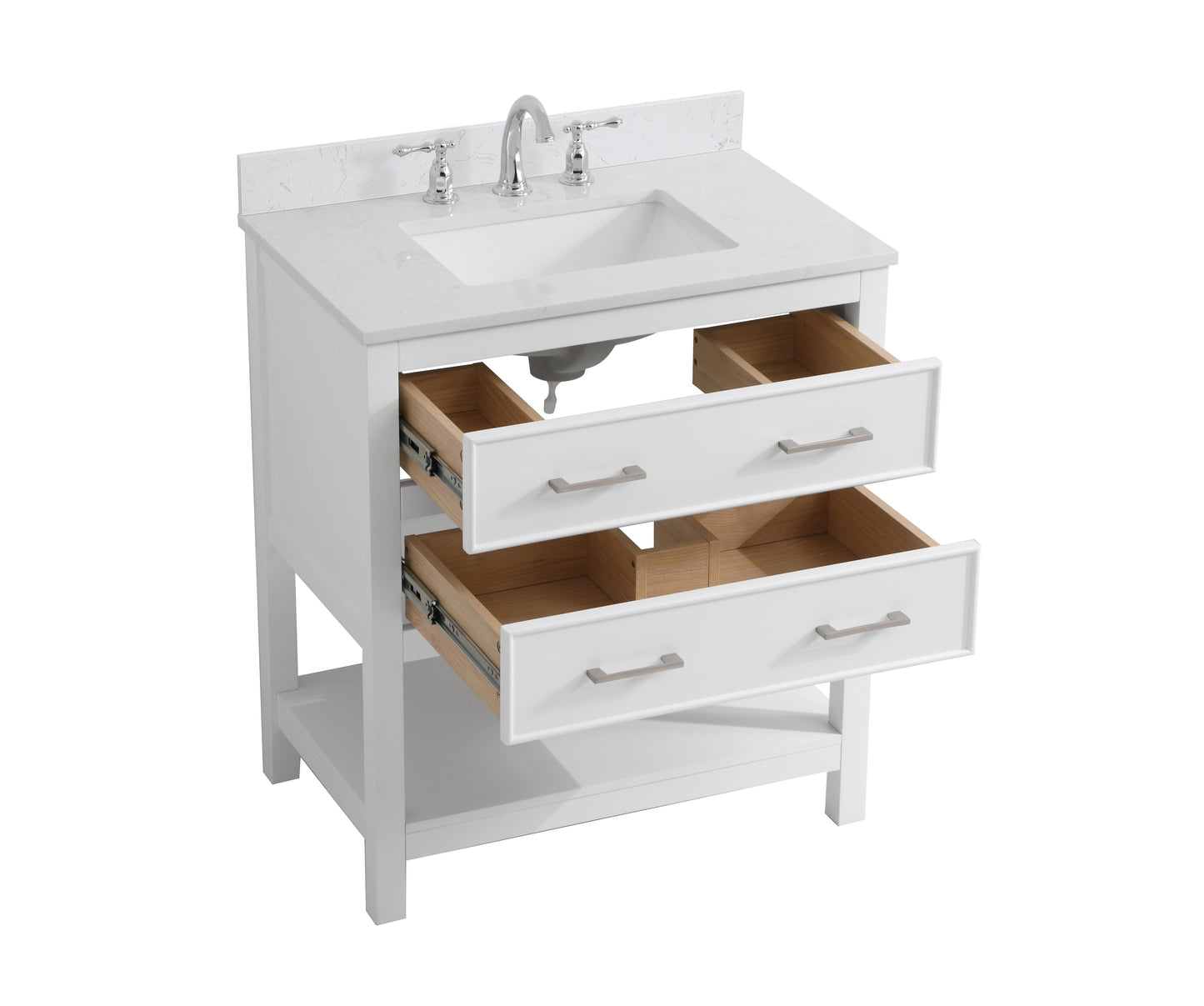 30 inch Single Bathroom Vanity in White with Backsplash - BC2103034WH-BS