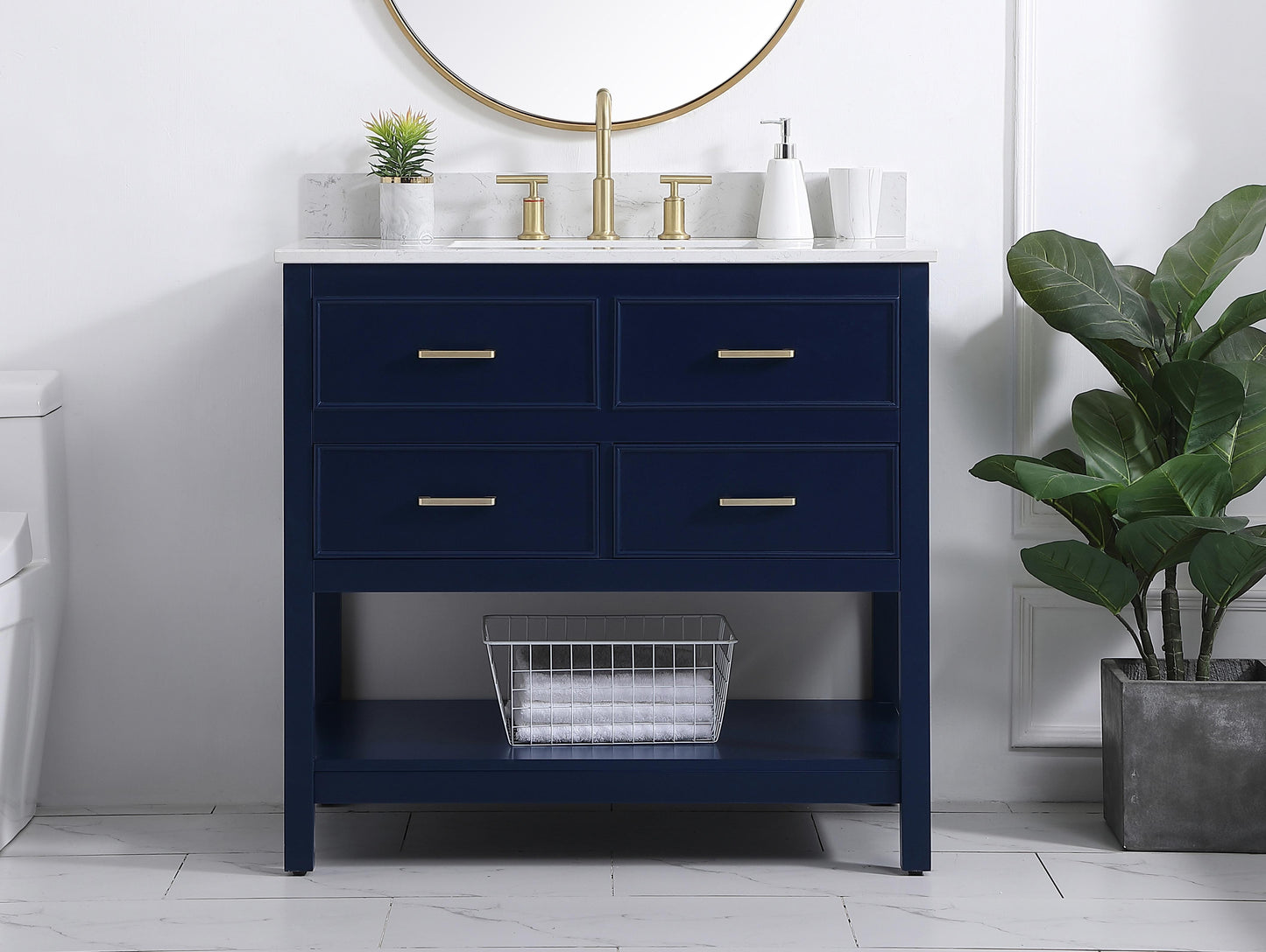 36 inch Single Bathroom Vanity in Blue with backsplash - BC2103634BL-BS