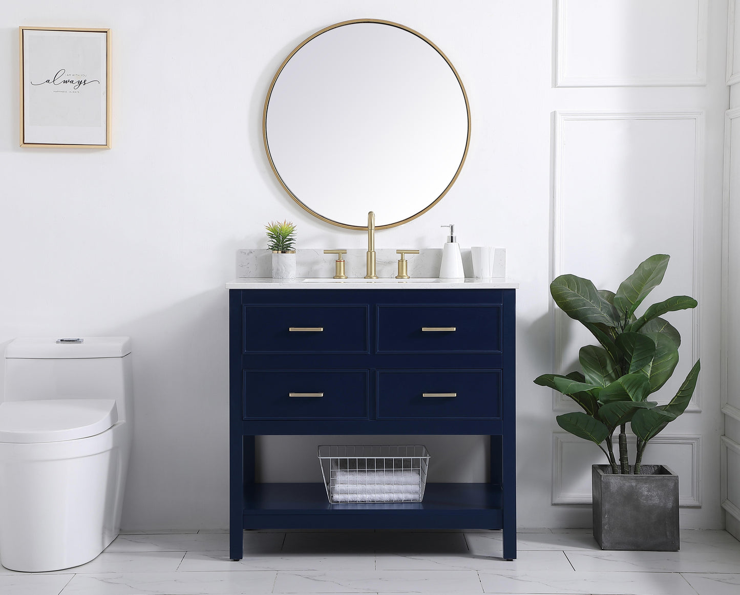 36 inch Single Bathroom Vanity in Blue with backsplash - BC2103634BL-BS