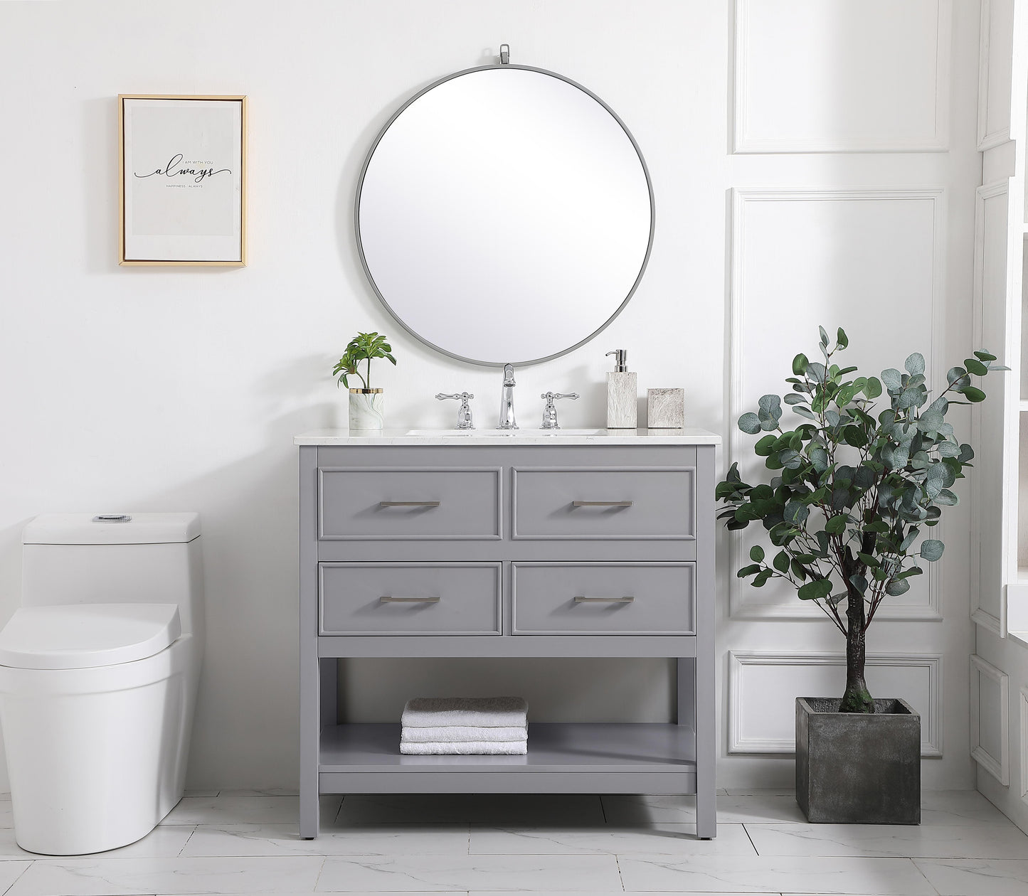 36 inch Single Bathroom Vanity in Gray - BC2103634GR