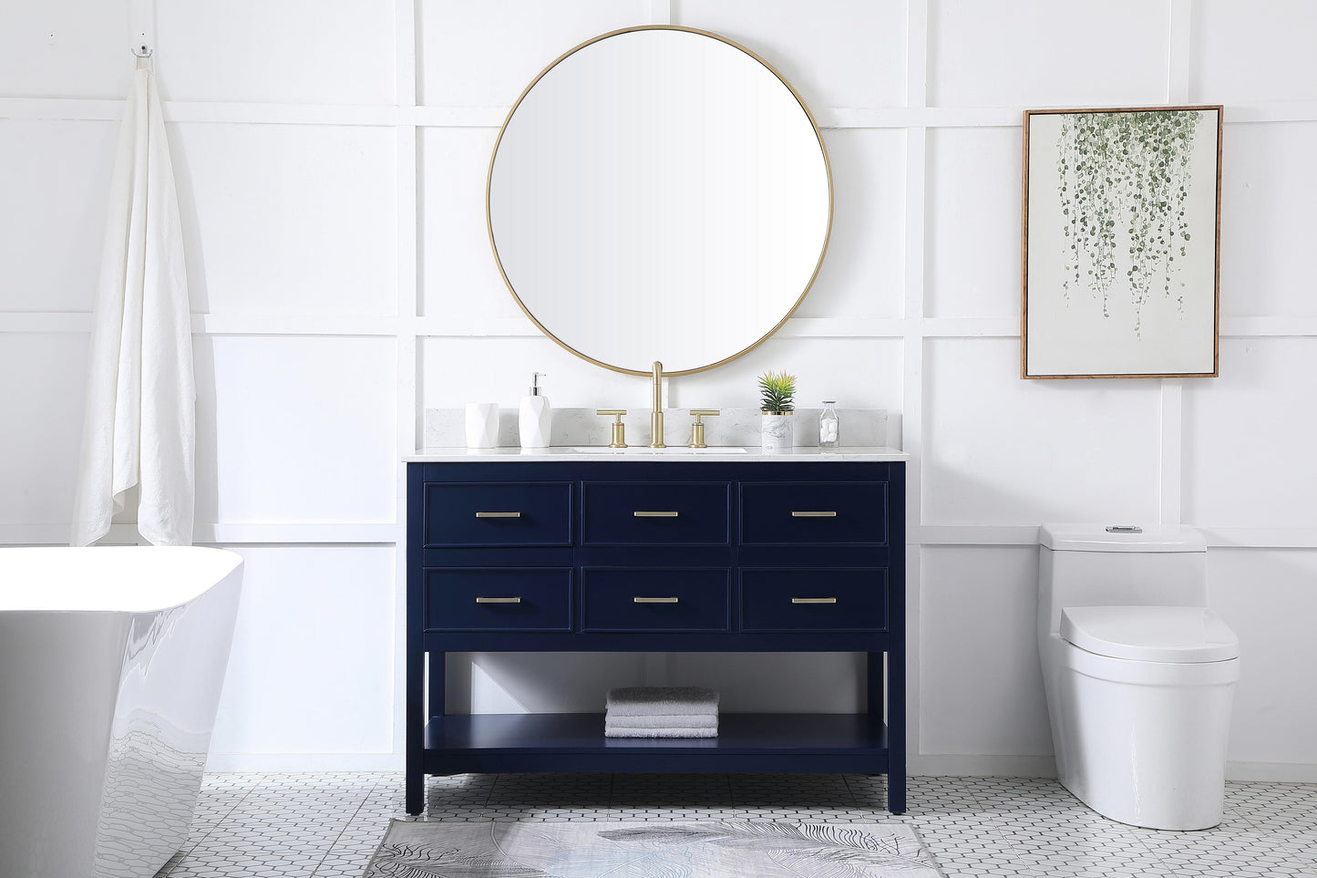 48 inch Single Bathroom Vanity in Blue with backsplash - BC2104834BL-BS