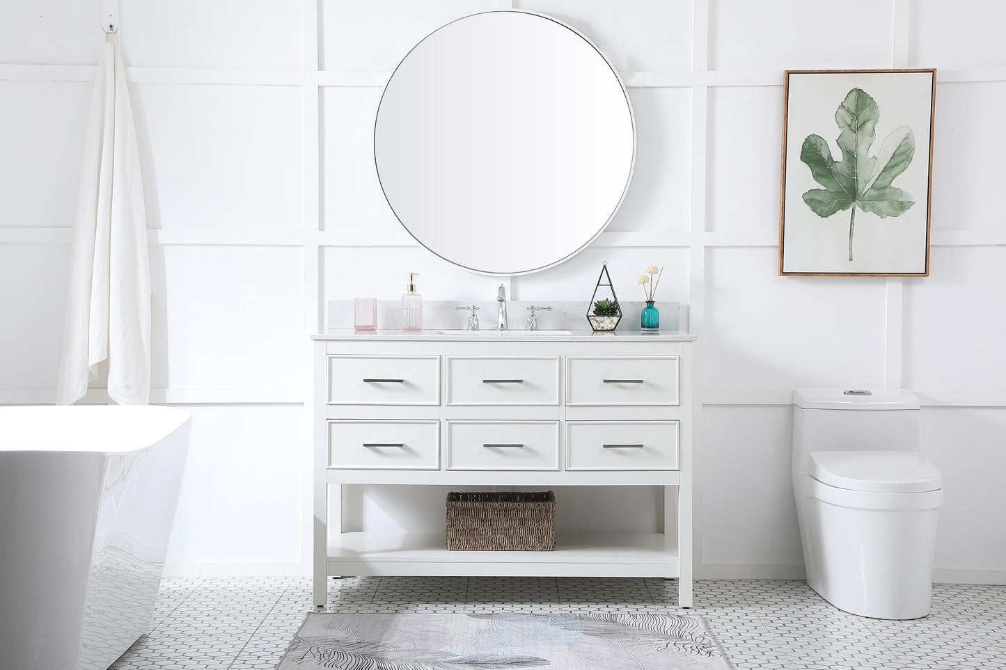 48 inch Single Bathroom Vanity in White with backsplash - BC2104834WH-BS