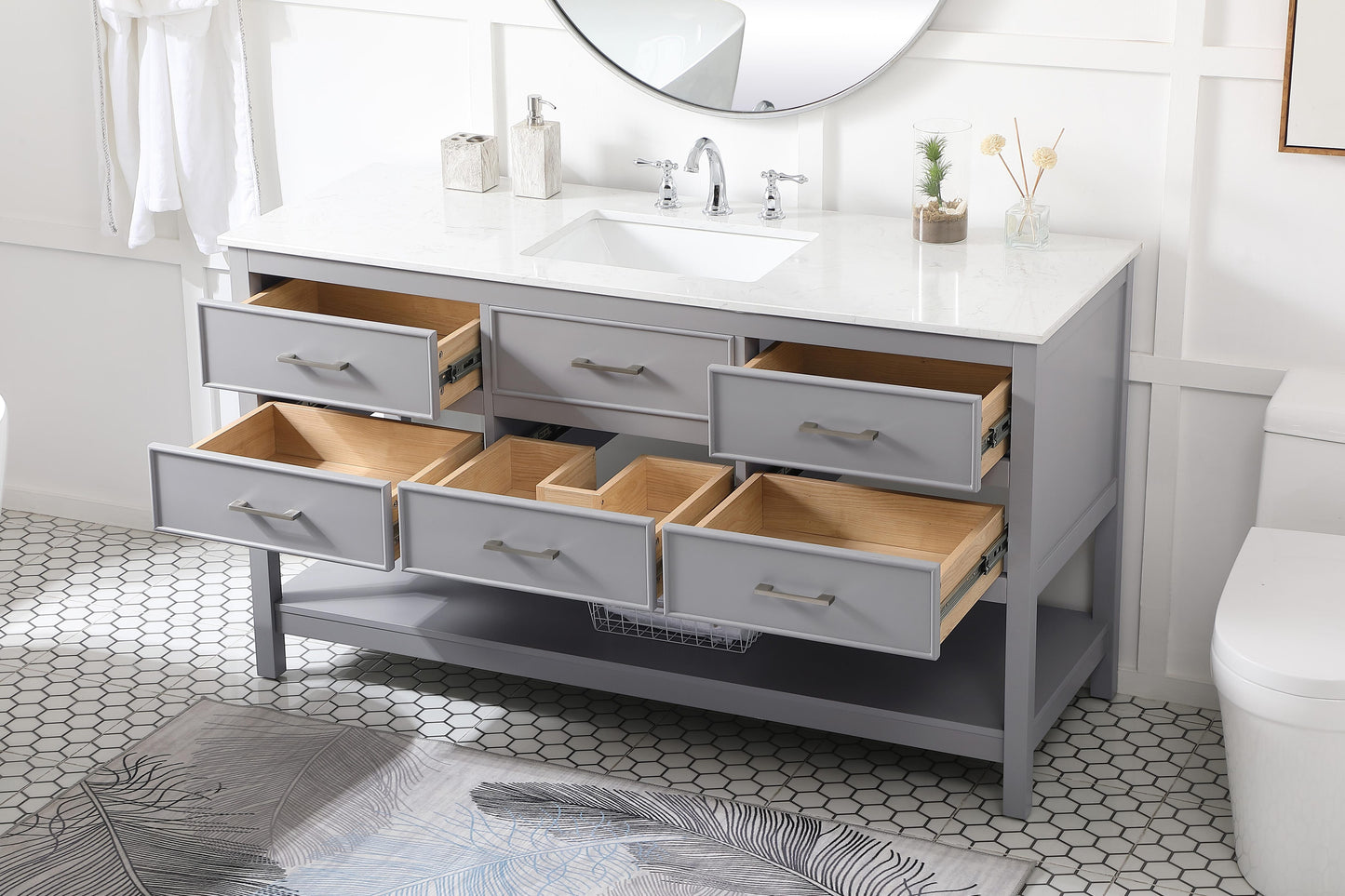 60 inch Single Bathroom Vanity in Gray - BC2106034GR