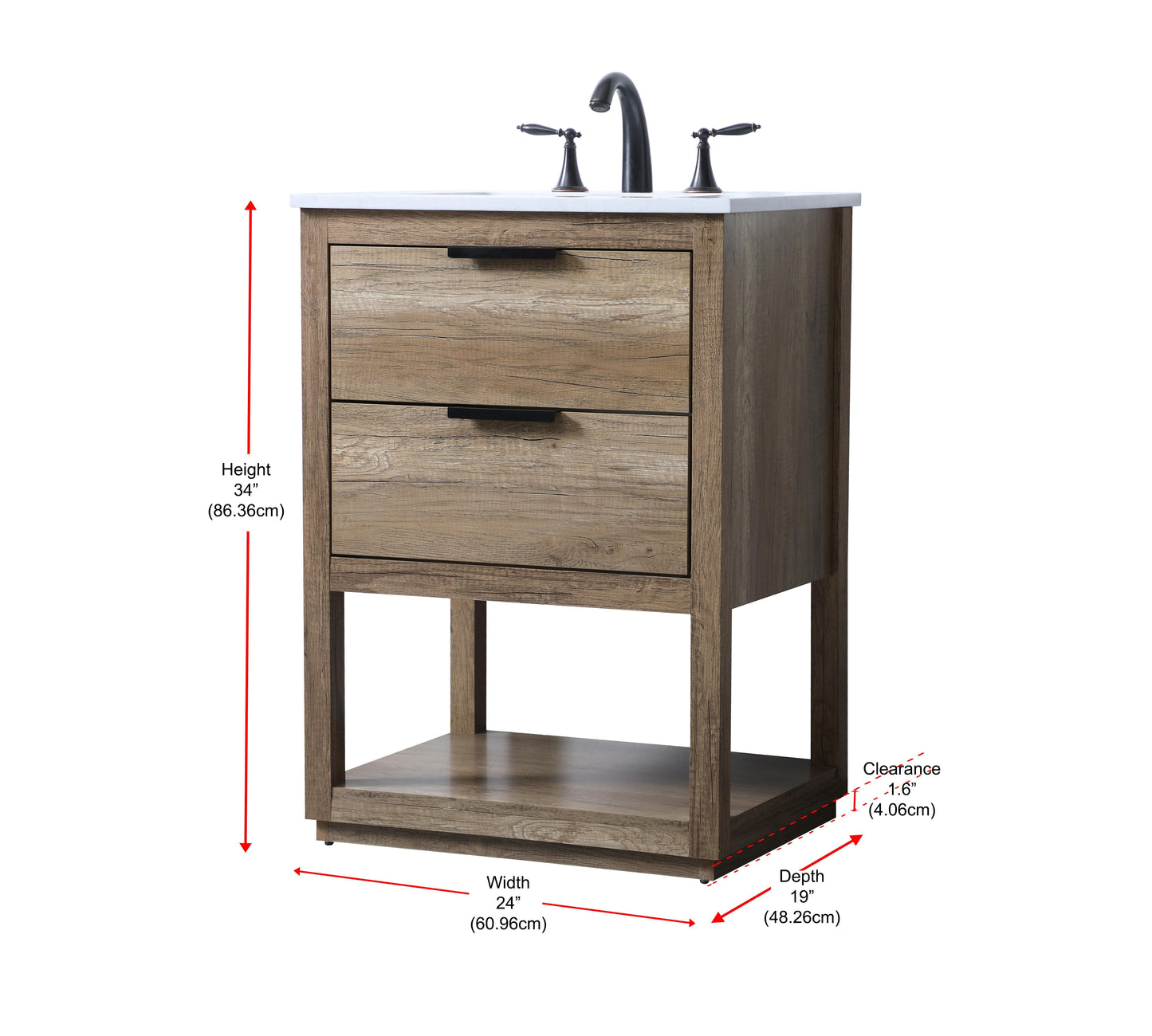 24 Inch Single Bathroom Vanity in Natural Oak - BC2202434NT