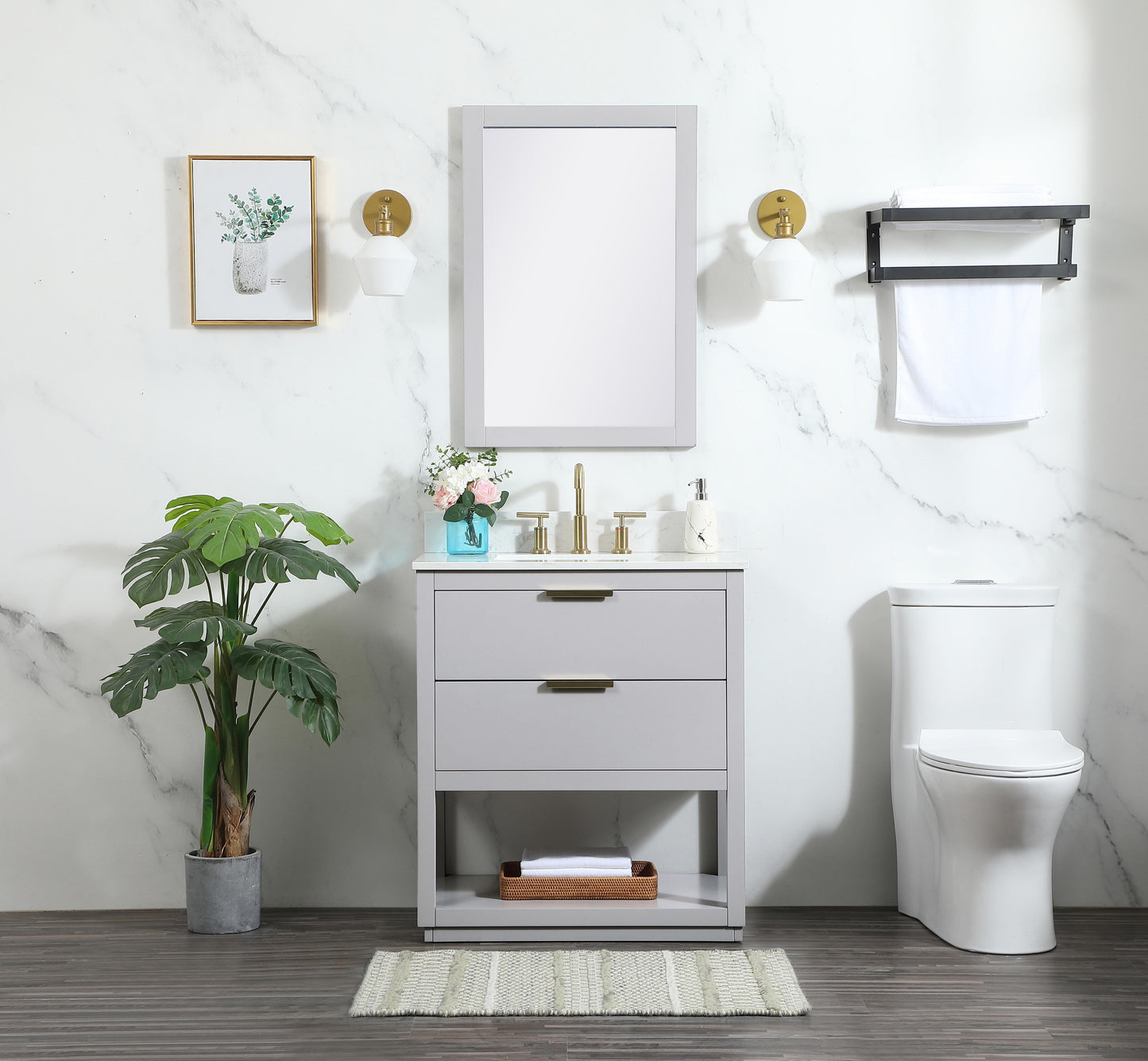 30 inch Single Bathroom Vanity in Grey with backsplash - BC2203034GR-BS