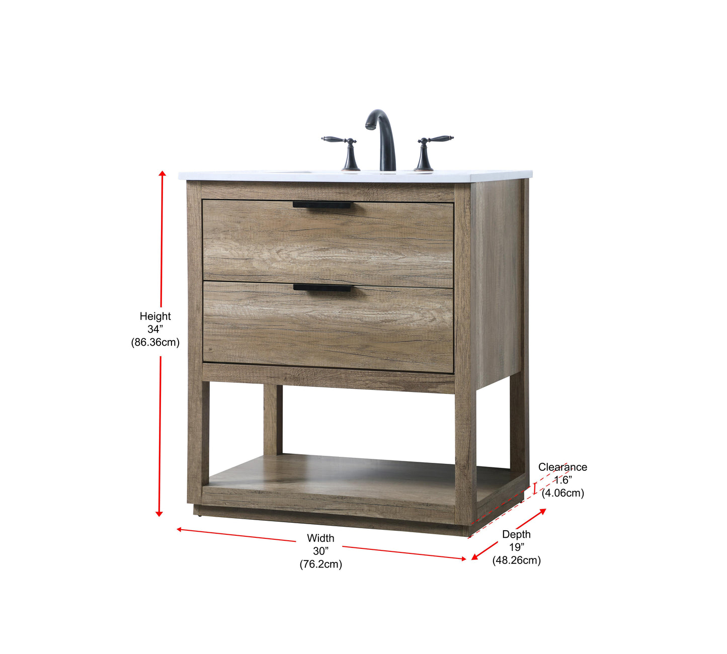 30 Inch Single Bathroom Vanity in Natural Oak - BC2203034NT