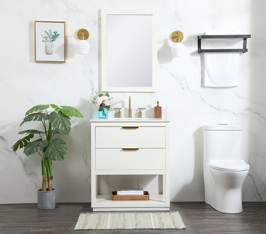 30 inch Single Bathroom Vanity in White with backsplash - BC2203034WH-BS