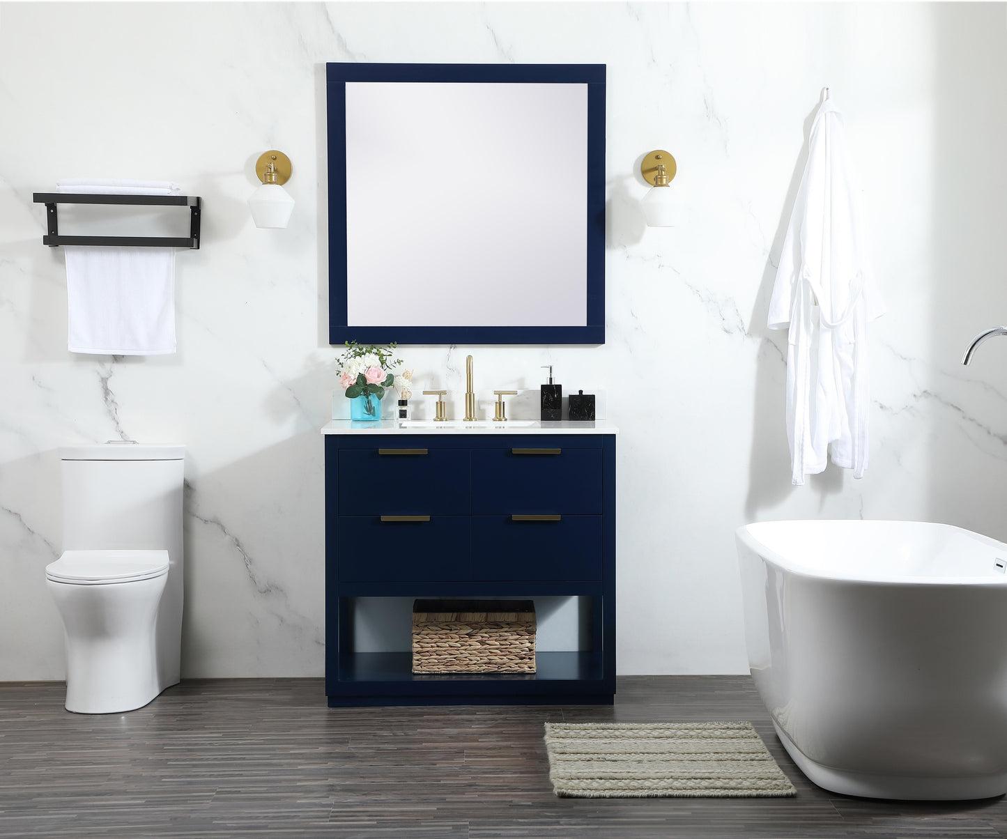 36 inch Single Bathroom Vanity in Blue with backsplash - BC2203634BL-BS