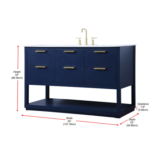 54 Inch Single Bathroom Vanity in Blue - BC2205434BL