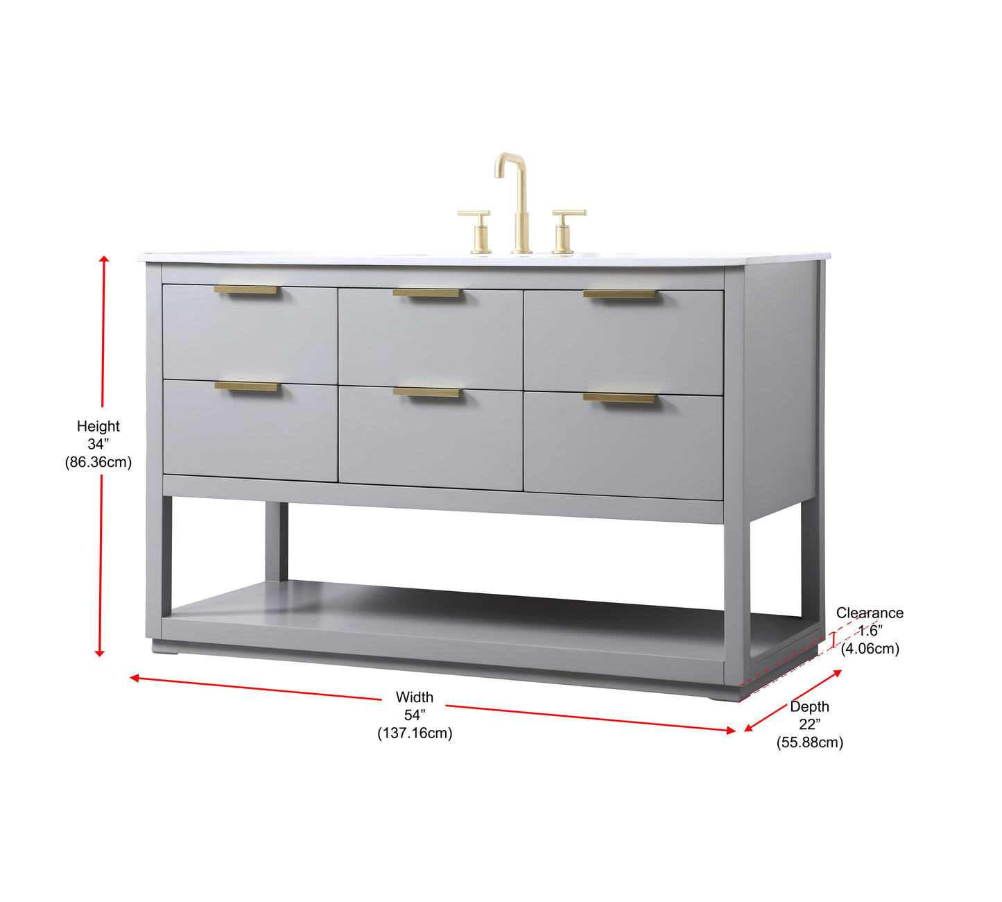 54 Inch Single Bathroom Vanity in Grey - BC2205434GR