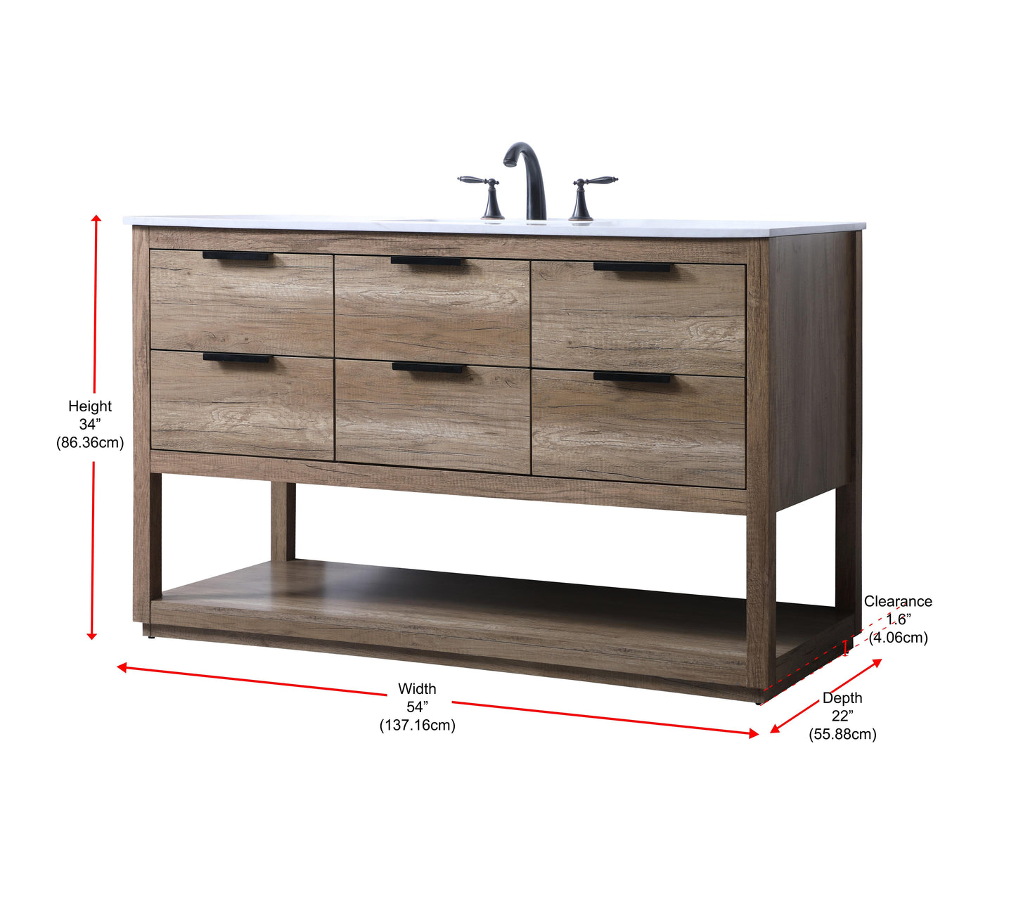 54 Inch Single Bathroom Vanity in Natural Oak - BC2205434NT