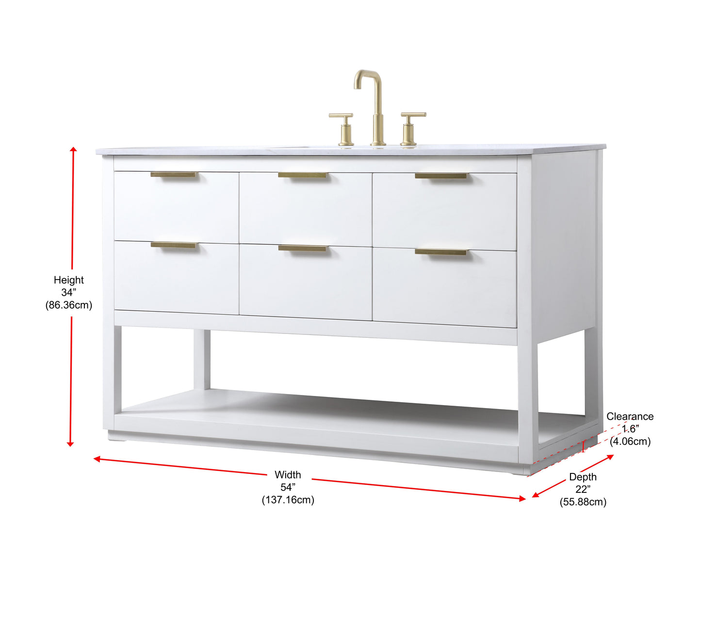 54 Inch Single Bathroom Vanity in White - BC2205434WH