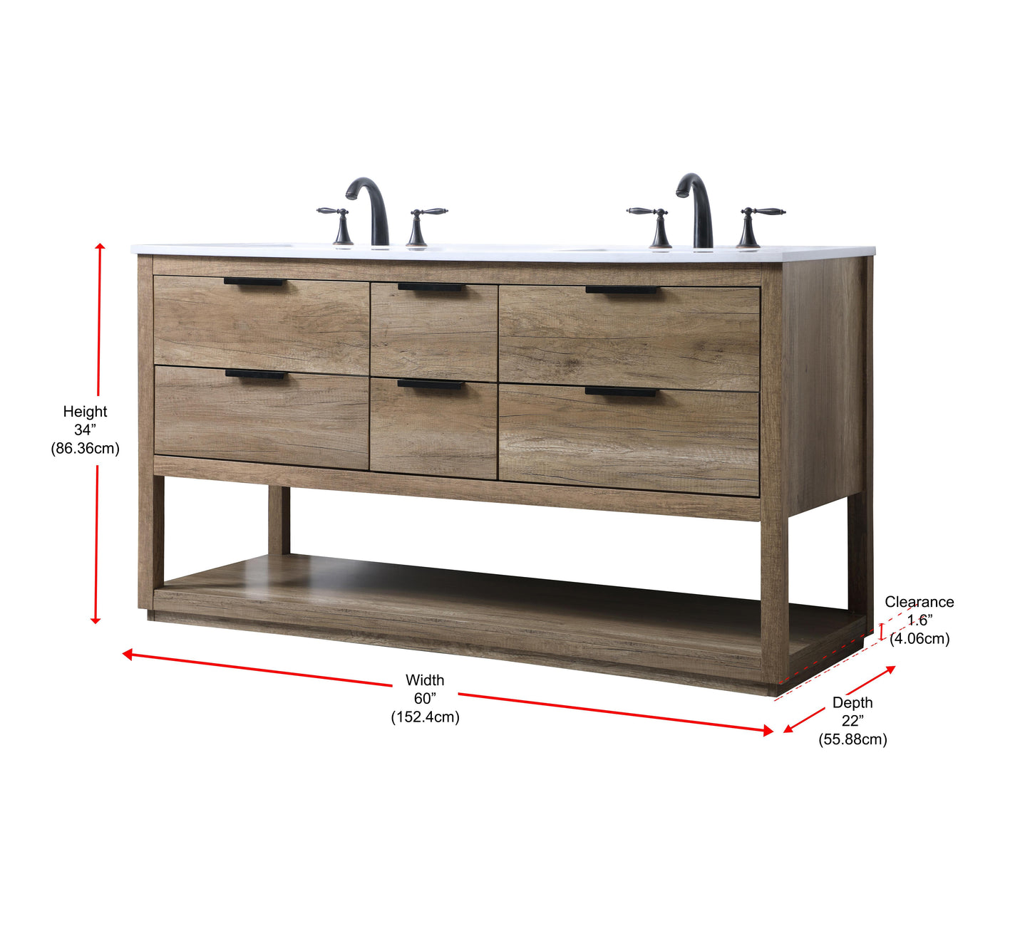 60 Inch Double Bathroom Vanity in Natural Oak - BC220D6034NT