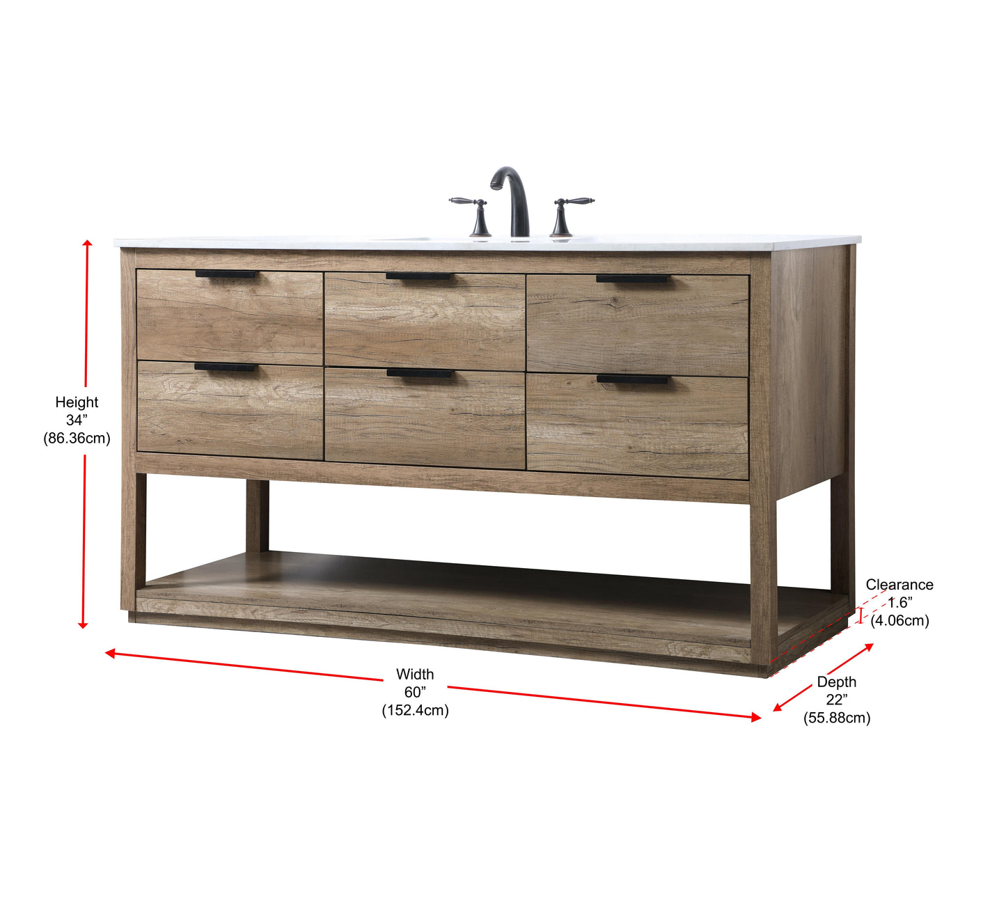 60 Inch Single Bathroom Vanity in Natural Oak - BC2206034NT