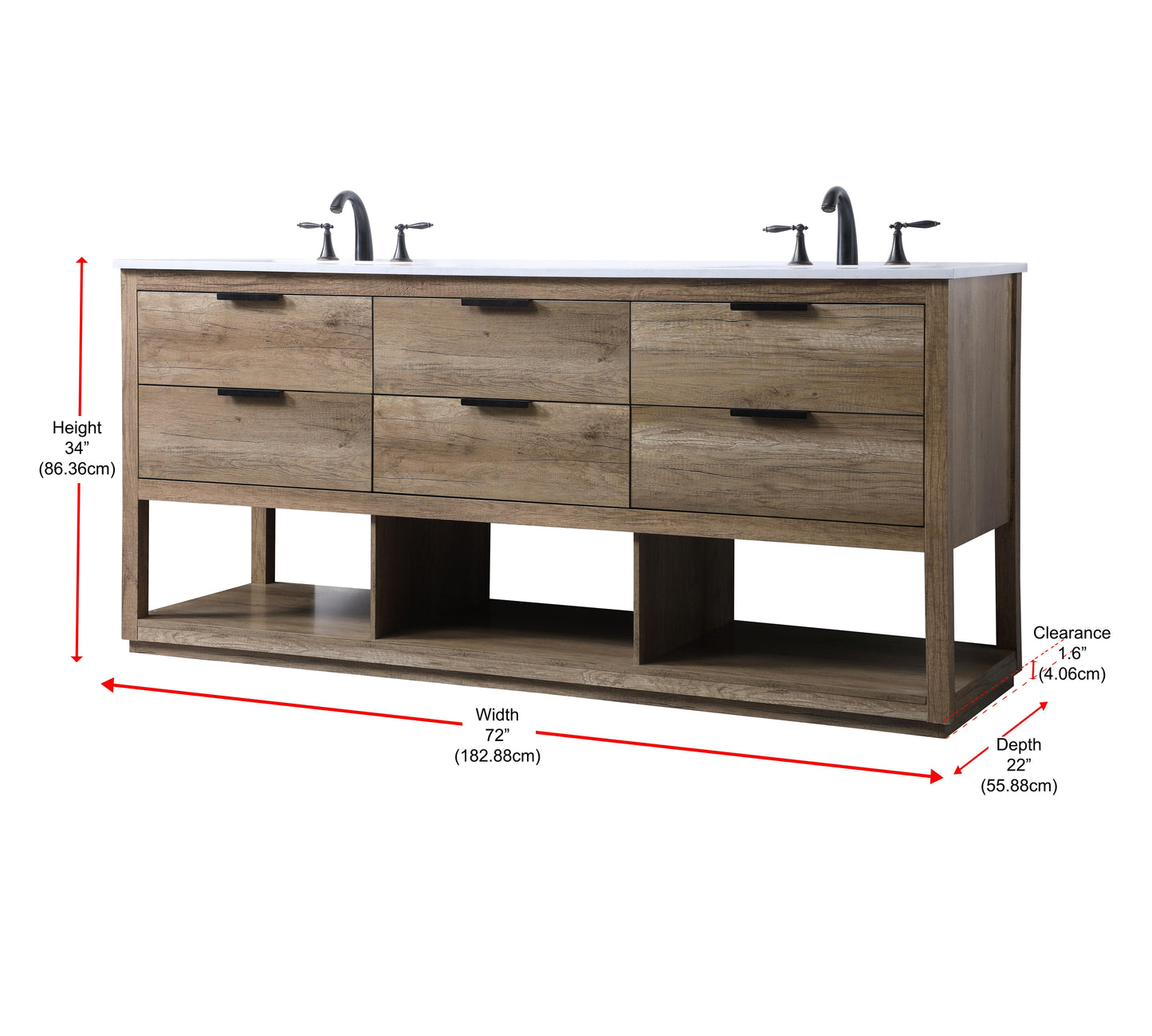 72 Inch Double Bathroom Vanity in Natural Oak - BC220D7234NT