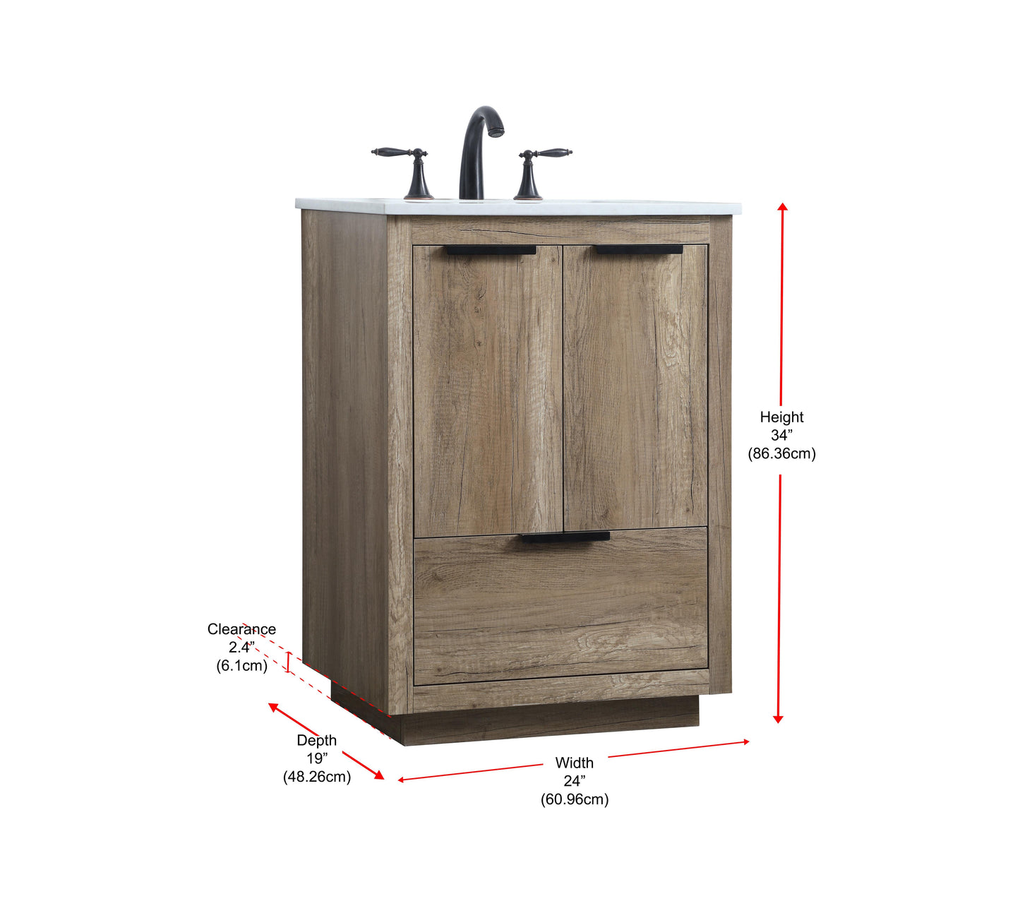 24 Inch Single Bathroom Vanity in Natural Oak - BC2302434NT