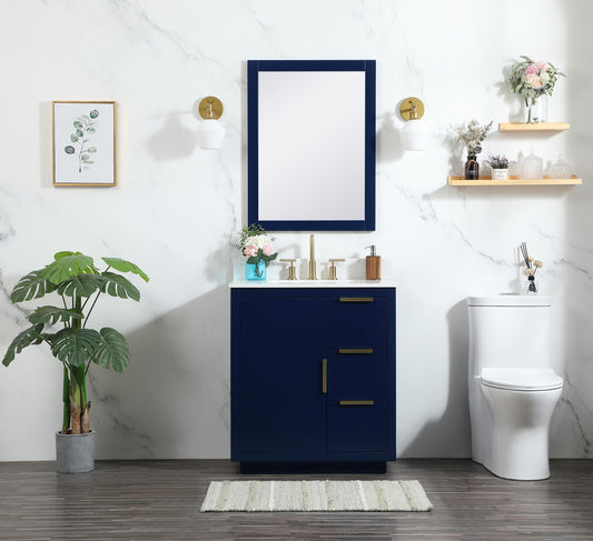 30 inch Single Bathroom Vanity in Blue with backsplash - BC2303034BL-BS