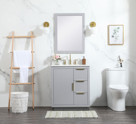 30 inch Single Bathroom Vanity in Grey with backsplash - BC2303034GR-BS