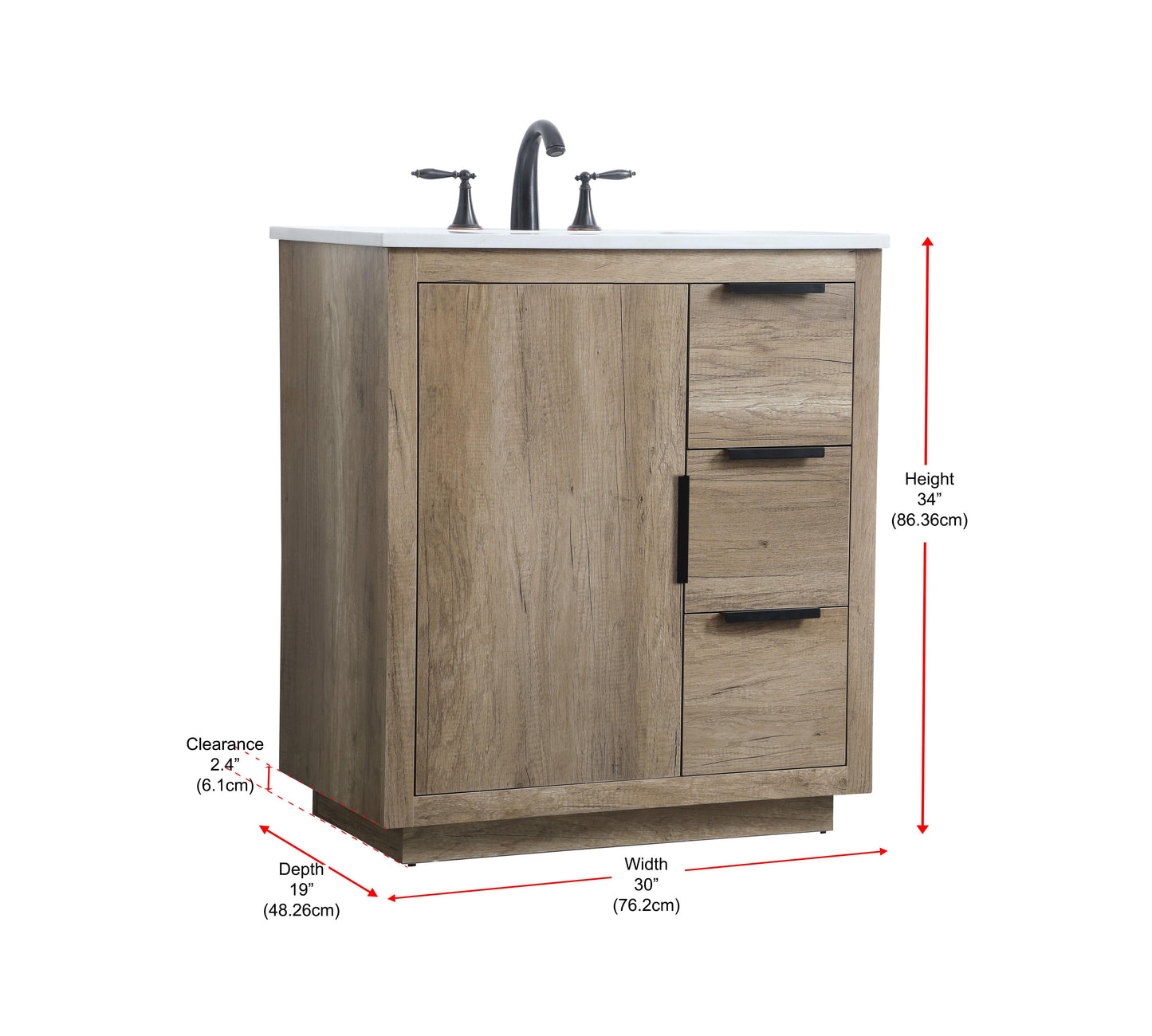 30 Inch Single Bathroom Vanity in Natural Oak - BC2303034NT