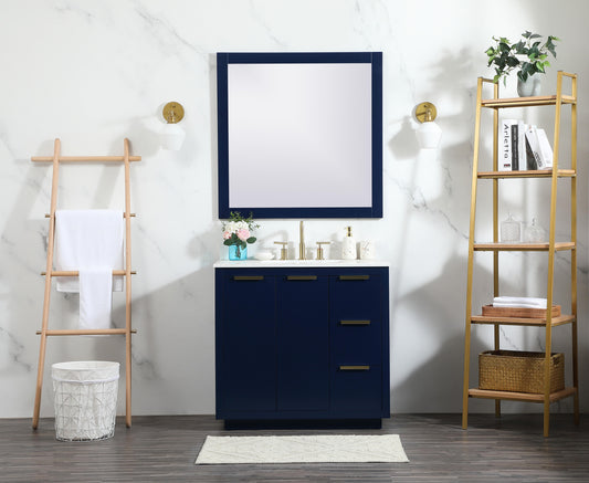 36 inch Single Bathroom Vanity in Blue with backsplash - BC2303634BL-BS