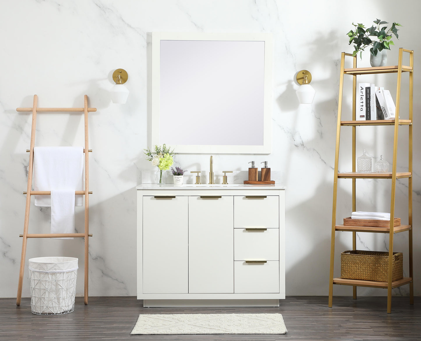 42 inch Single Bathroom Vanity in White with backsplash - BC2304234WH-BS