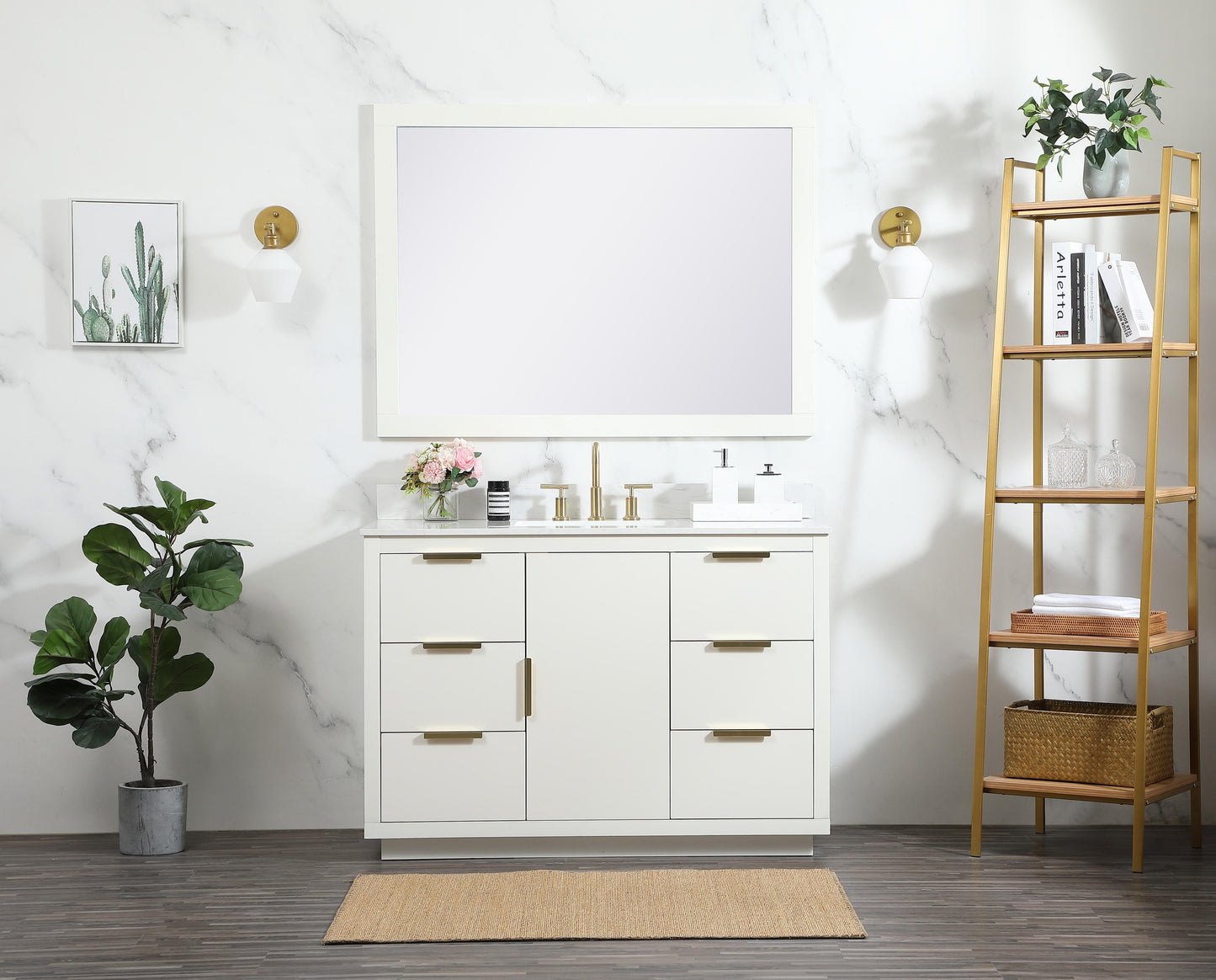 48 inch Single Bathroom Vanity in White with backsplash - BC2304834WH-BS