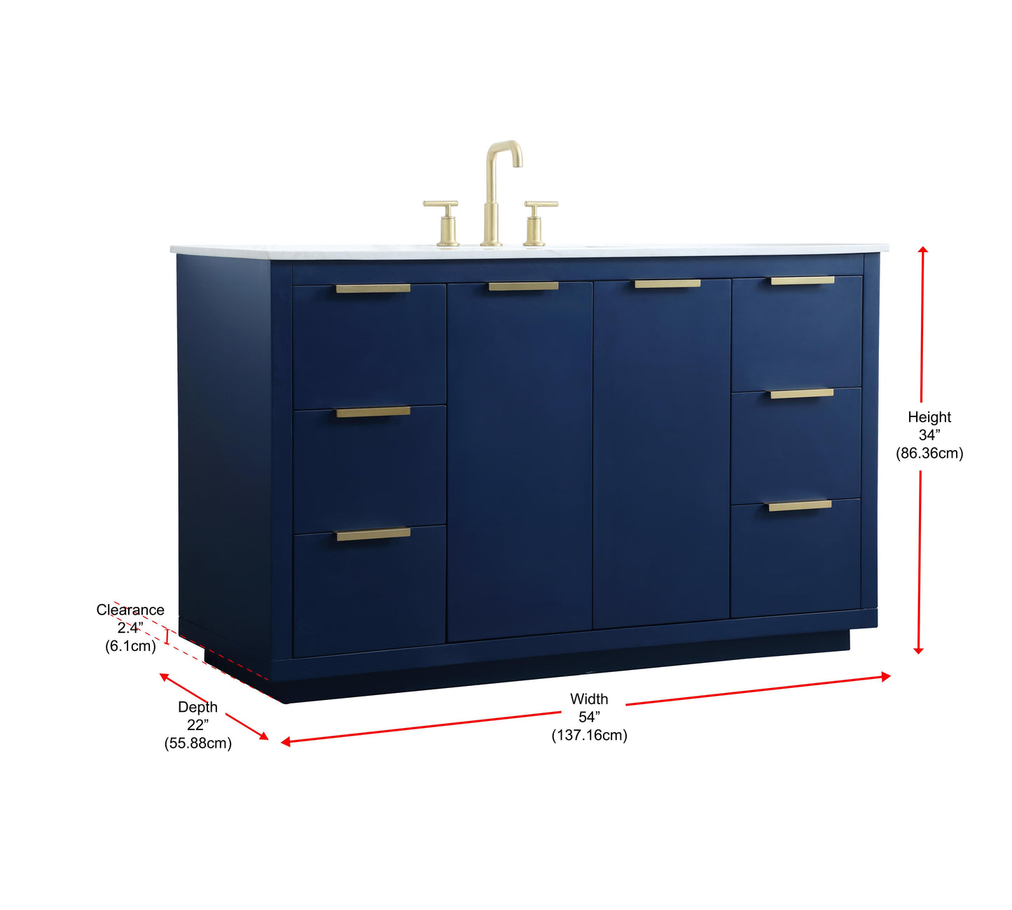 54 Inch Single Bathroom Vanity in Blue - BC2305434BL