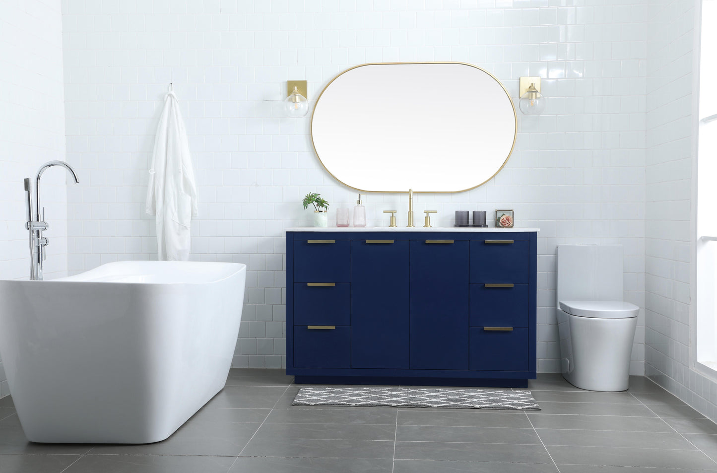 54 Inch Single Bathroom Vanity in Blue - BC2305434BL