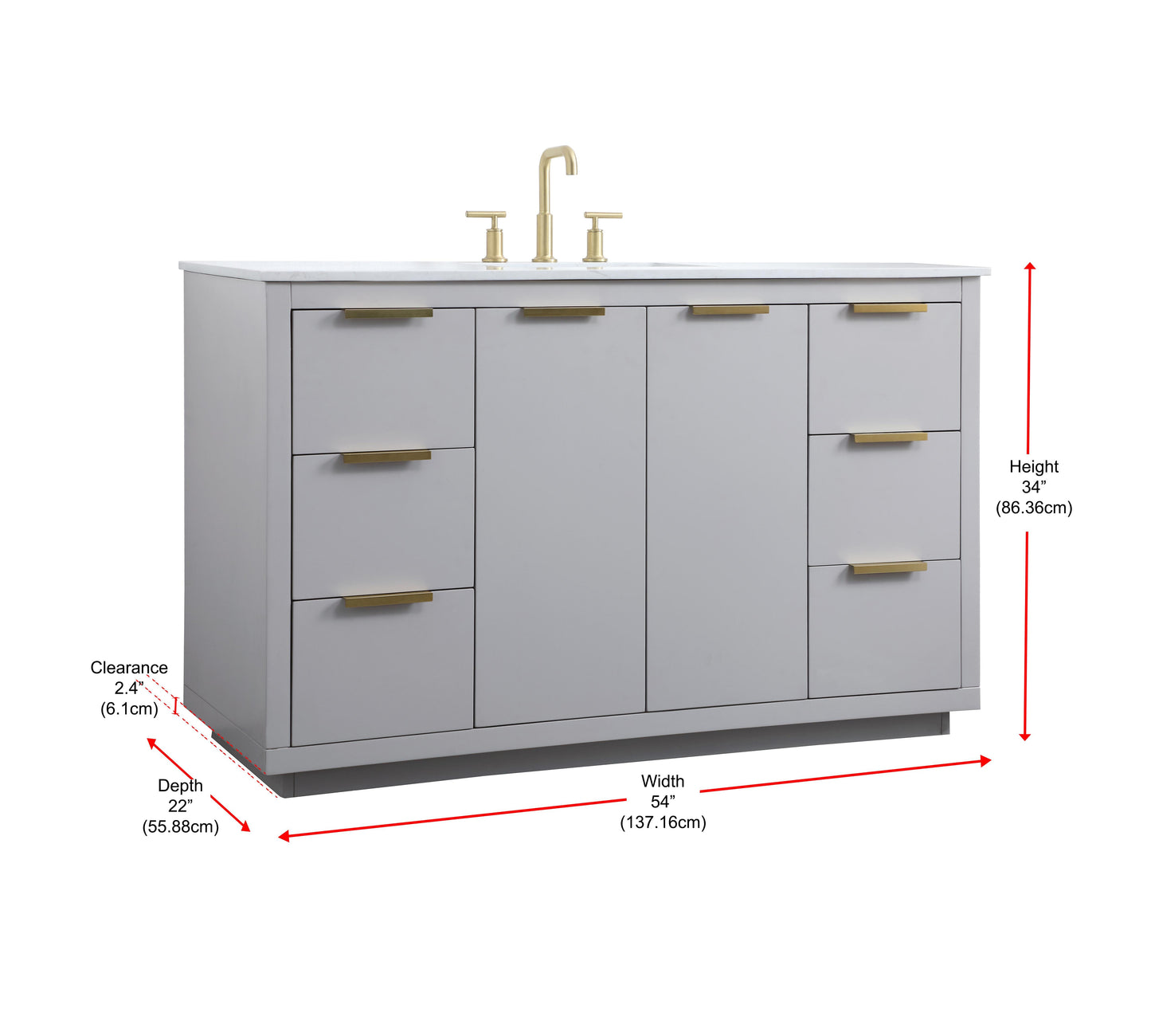 54 Inch Single Bathroom Vanity in Grey - BC2305434GR