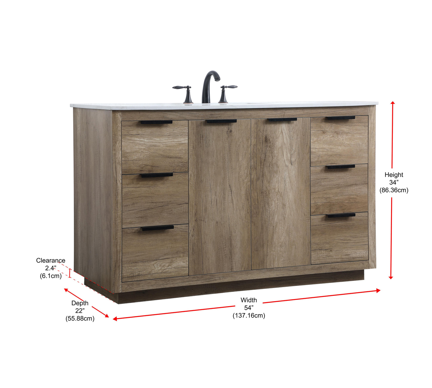 54 Inch Single Bathroom Vanity in Natural Oak - BC2305434NT