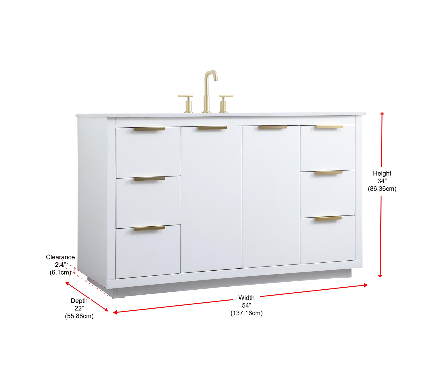 54 Inch Single Bathroom Vanity in White - BC2305434WH