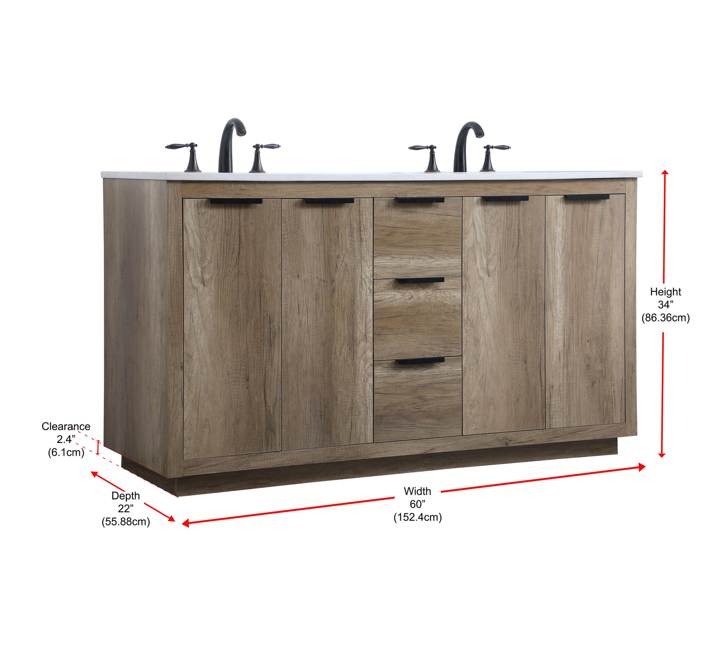 60 Inch Double Bathroom Vanity in Natural Oak - BC230D6034NT