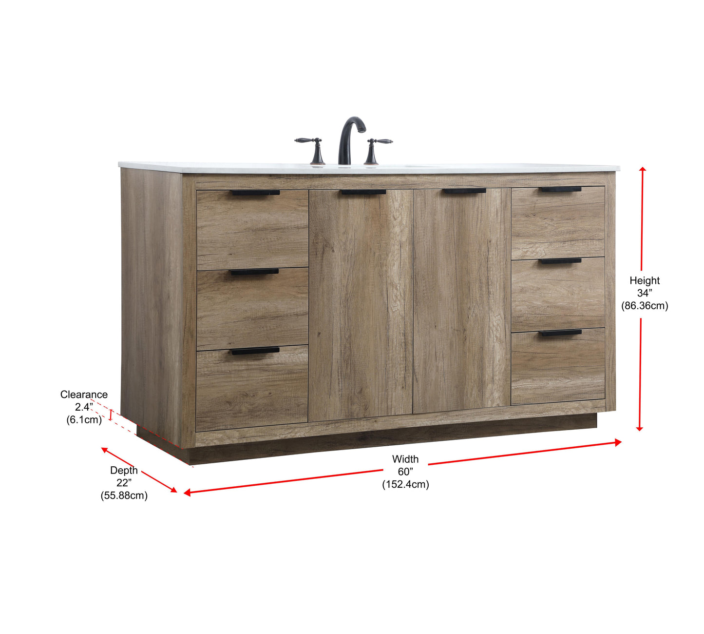 60 Inch Single Bathroom Vanity in Natural Oak - BC2306034NT