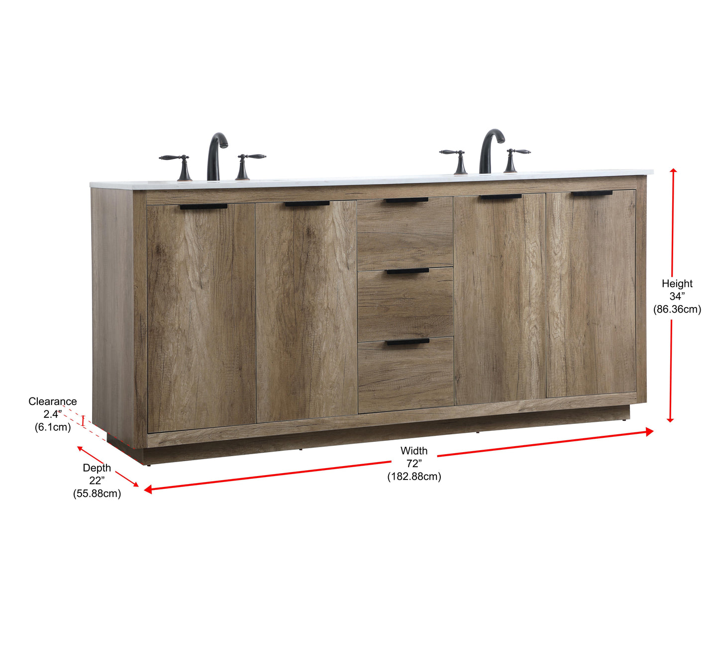 72 Inch Double Bathroom Vanity in Natural Oak - BC230D7234NT