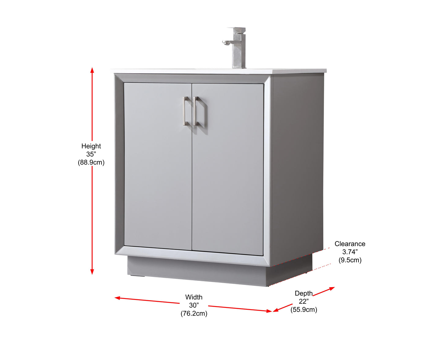 30 Inch Single Bathroom Vanity in Grey - BC2403035GR