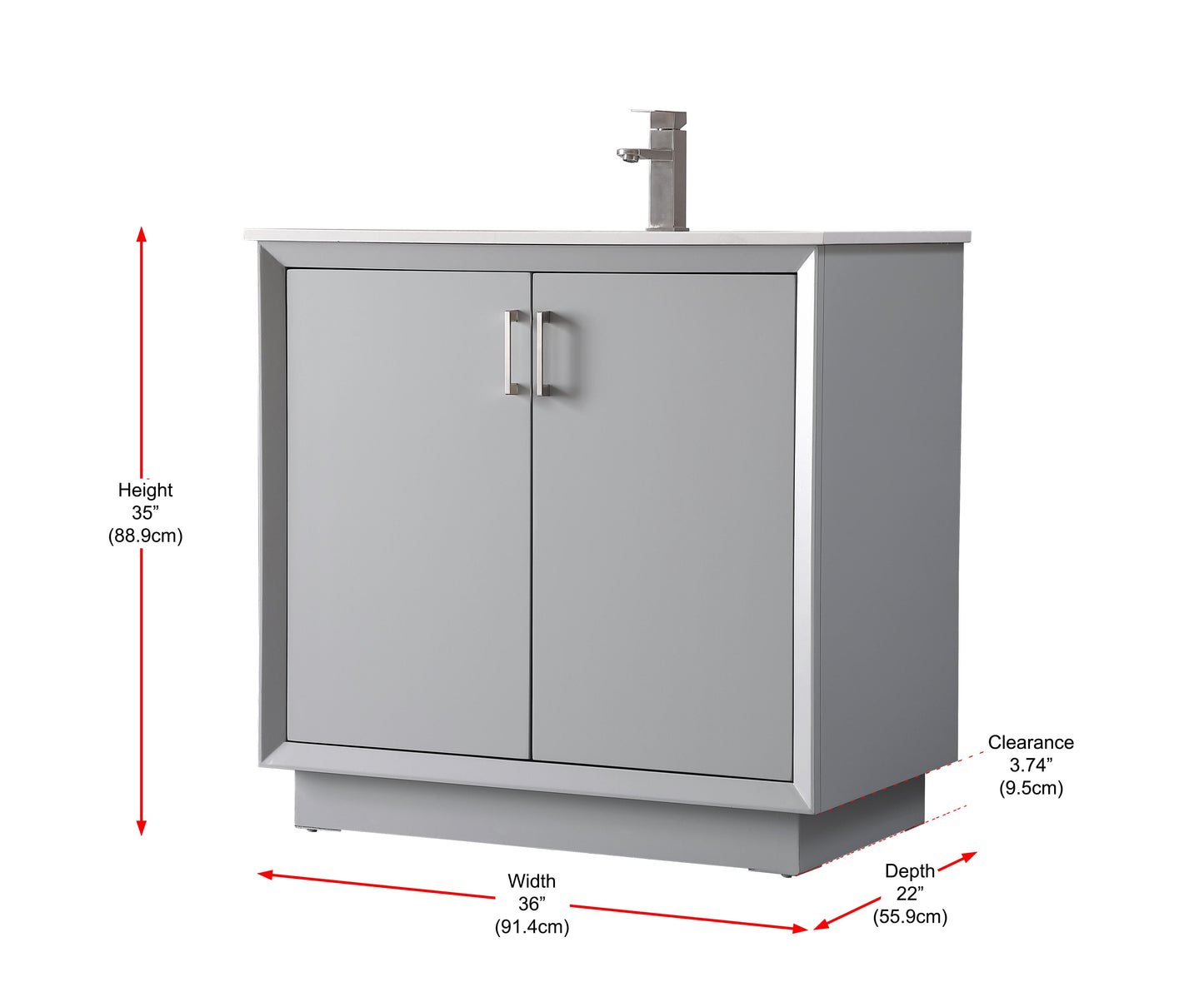 36 Inch Single Bathroom Vanity in Grey - BC2403635GR