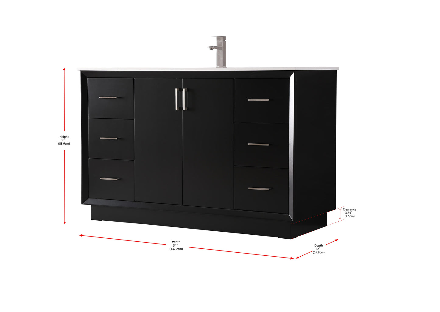 54 Inch Single Bathroom Vanity in Black - BC2405435BK