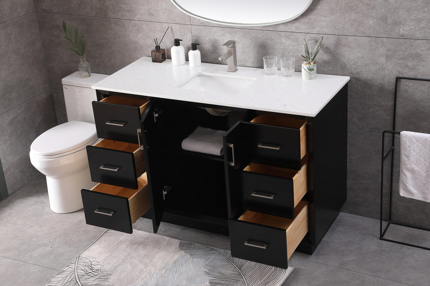 54 Inch Single Bathroom Vanity in Black - BC2405435BK