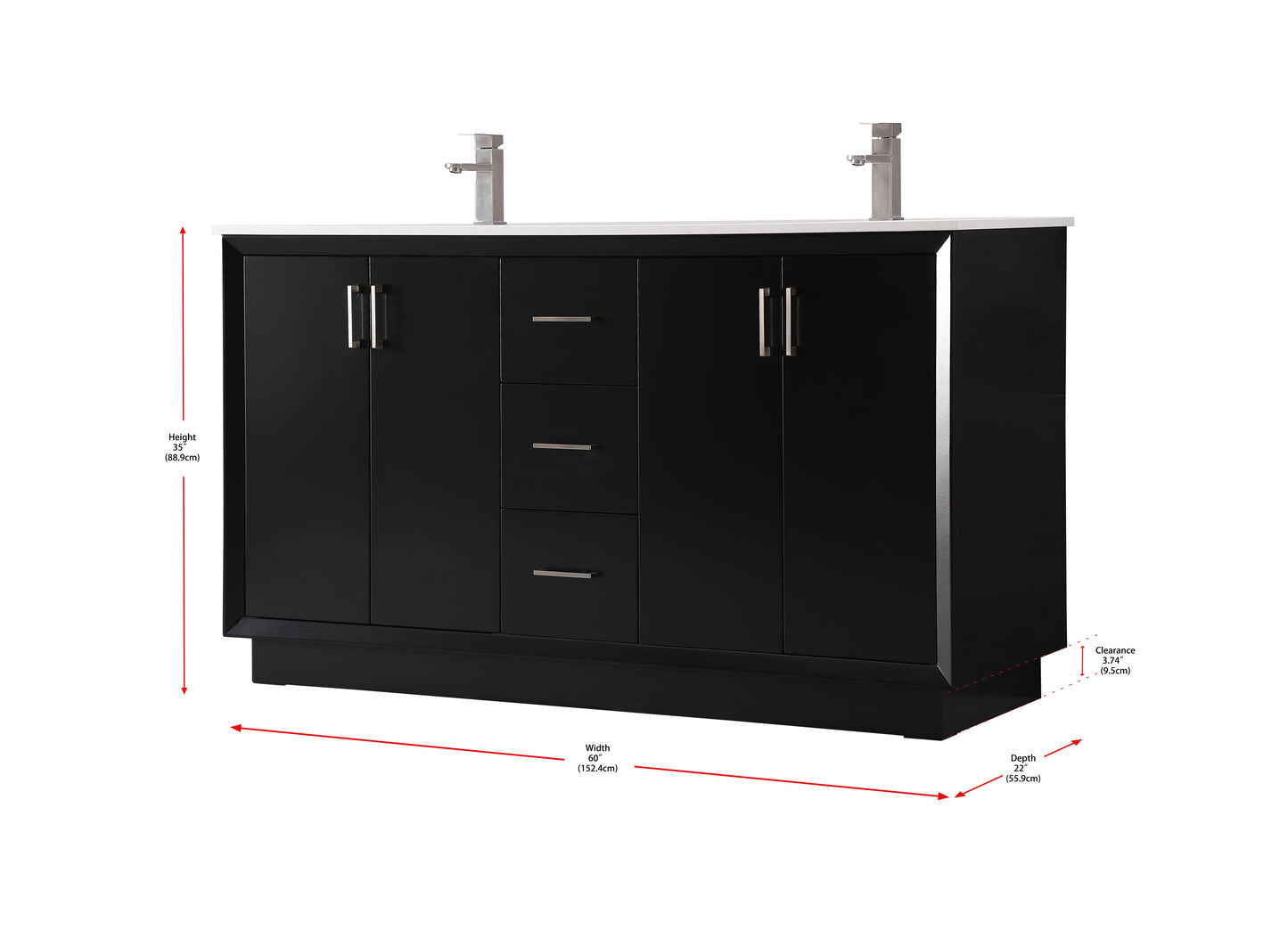 60 Inch Double Bathroom Vanity in Black - BC240D6035BK