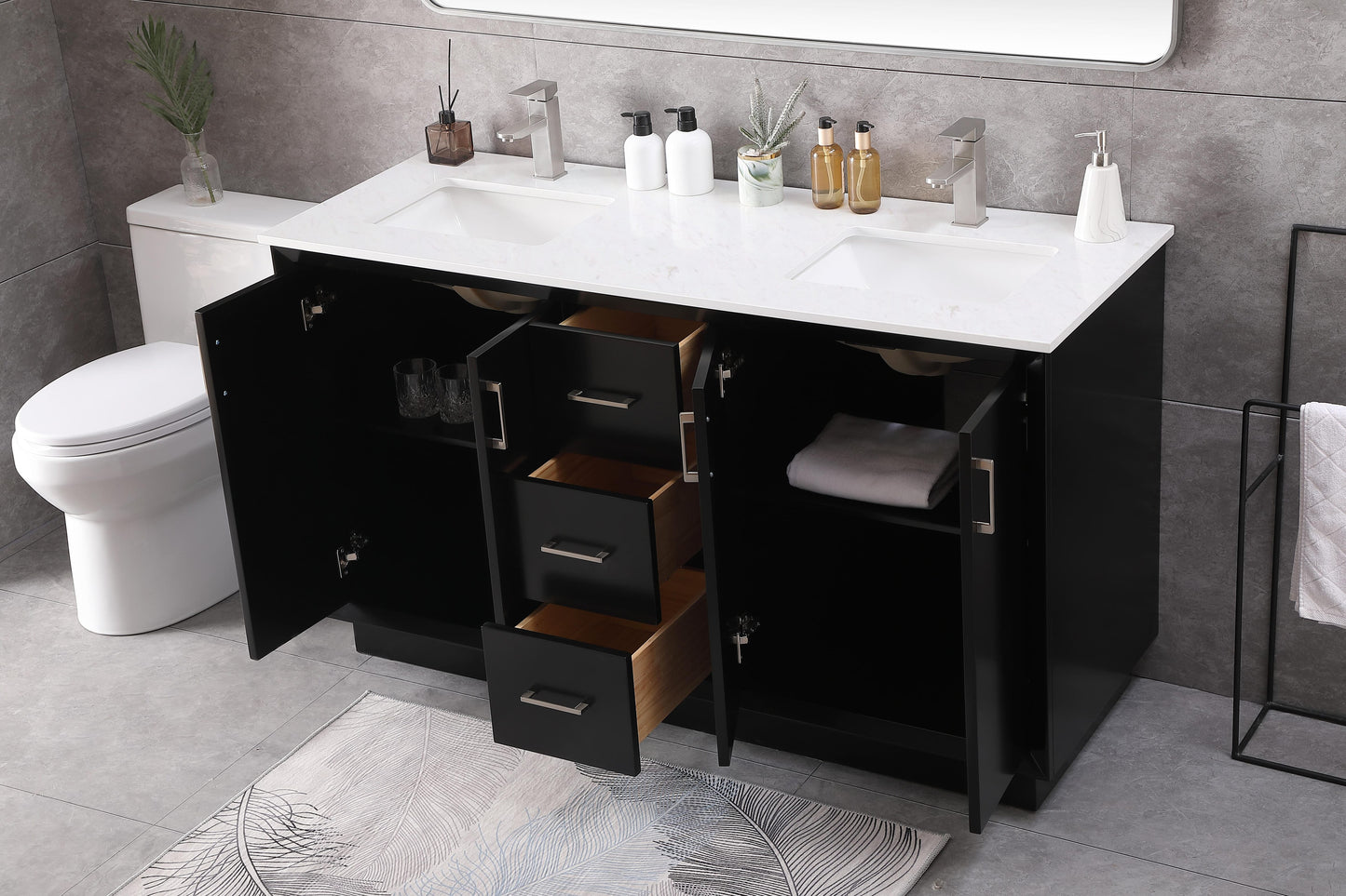 60 Inch Double Bathroom Vanity in Black - BC240D6035BK