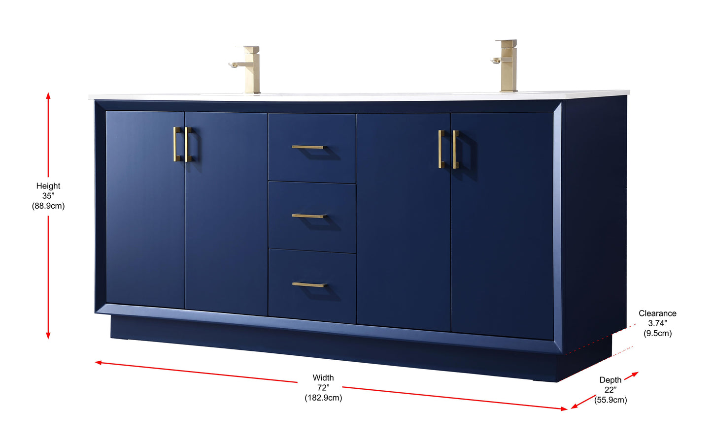 72 Inch Double Bathroom Vanity in Blue - BC240D7235BL