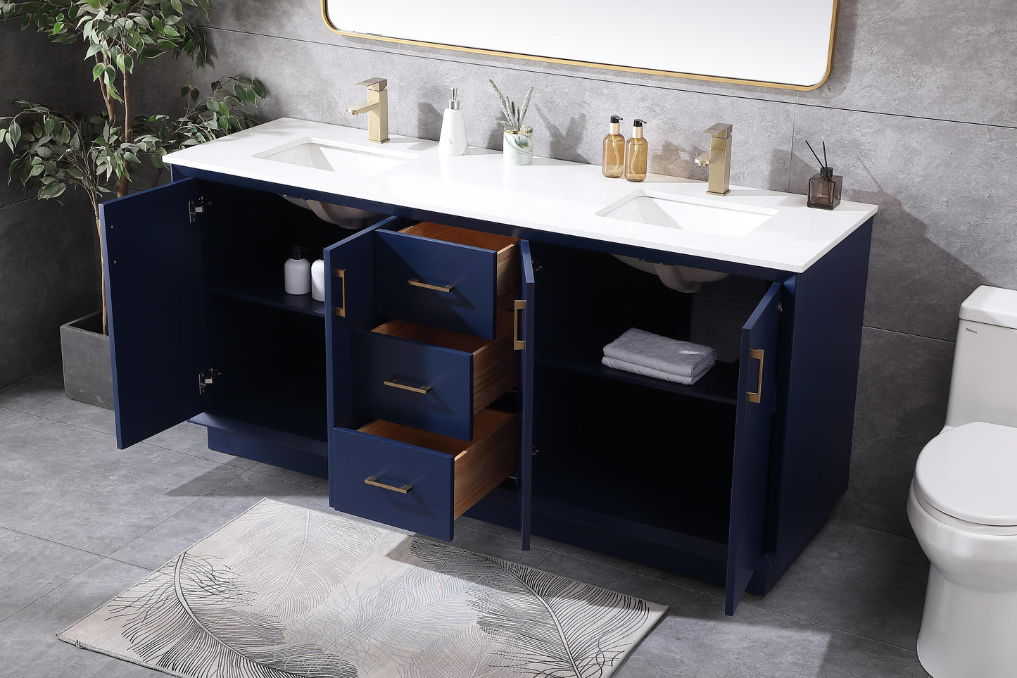 72 Inch Double Bathroom Vanity in Blue - BC240D7235BL