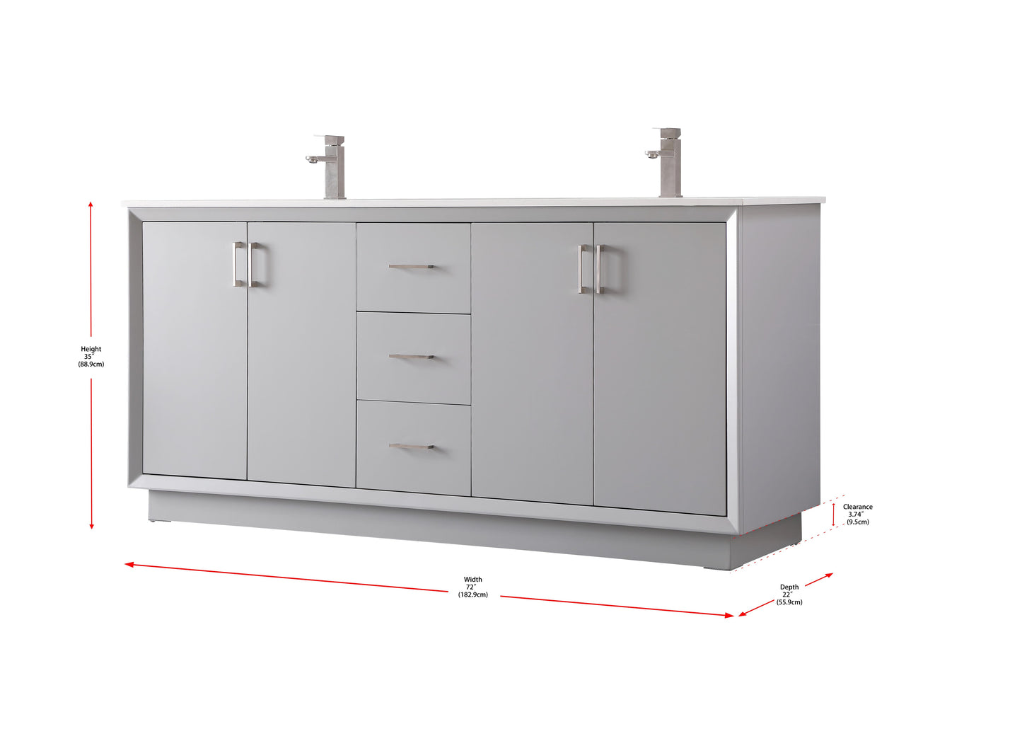 72 Inch Double Bathroom Vanity in Grey - BC240D7235GR