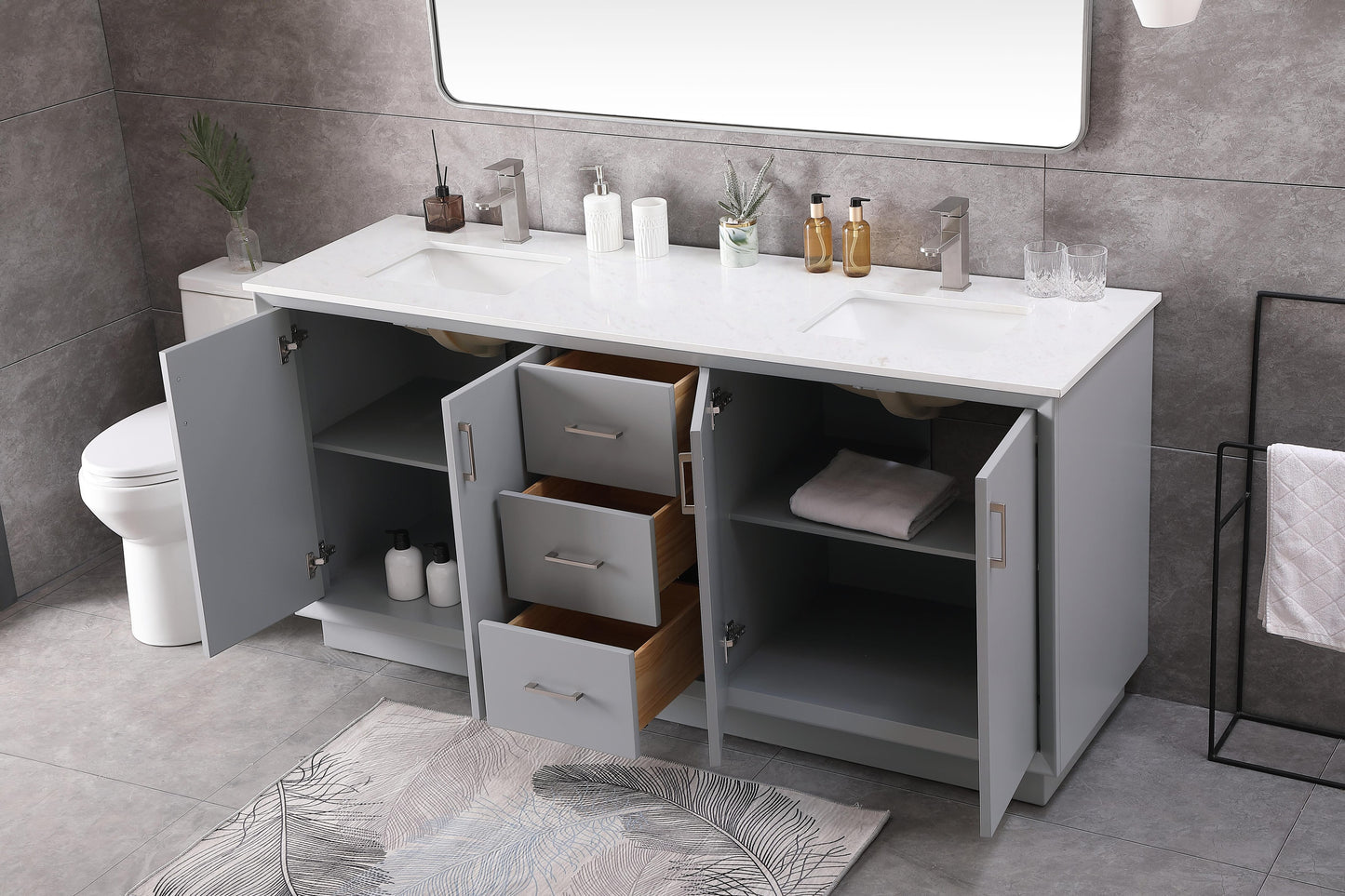 72 Inch Double Bathroom Vanity in Grey - BC240D7235GR